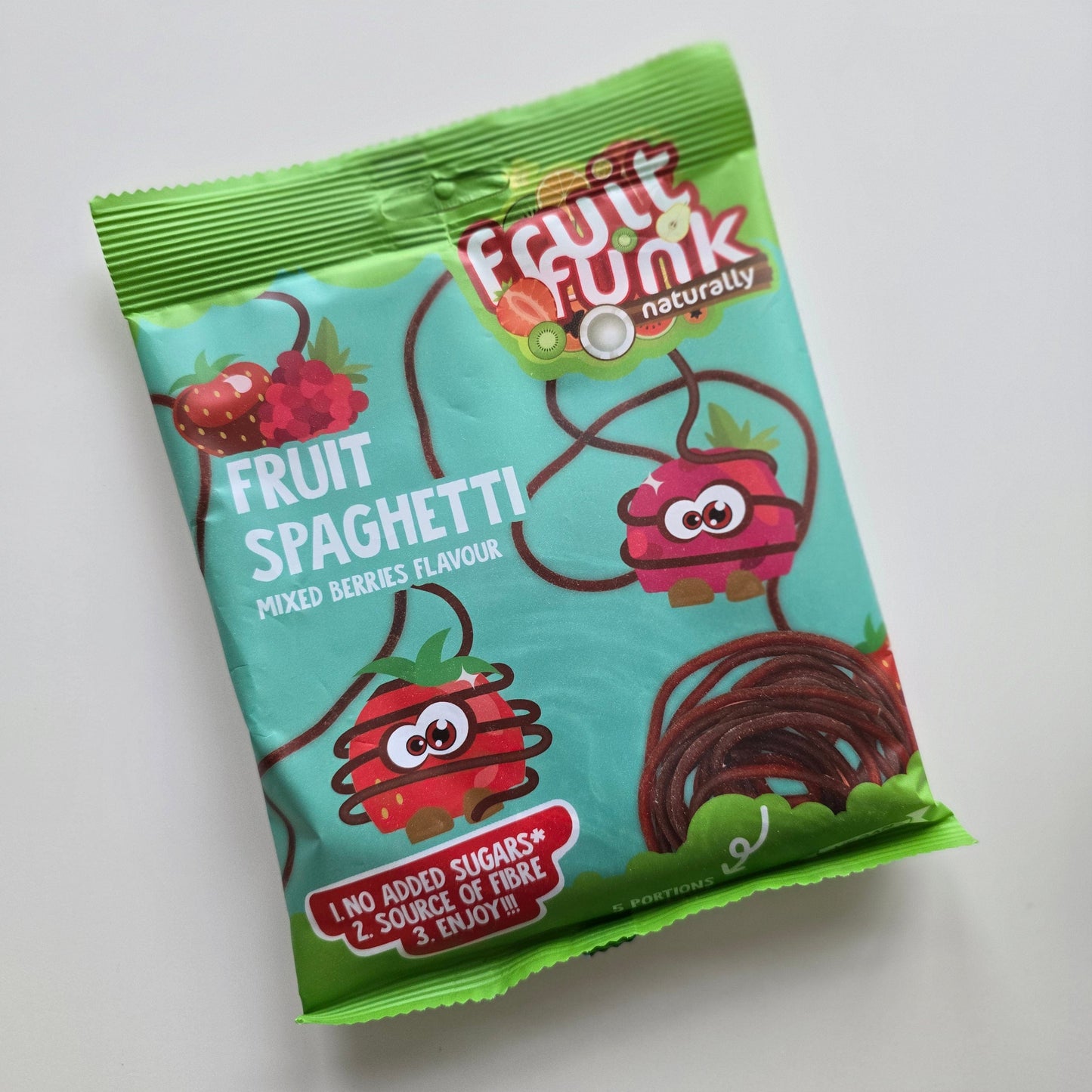 Villem Fruitfunk FRUIT SPAGHETTI Segamarjamaitselised puuviljanöörid 100g FruitFunk