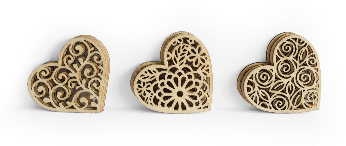 Villem Puidust ornamendid – heledad südamed 9 tk Galeria Papieru