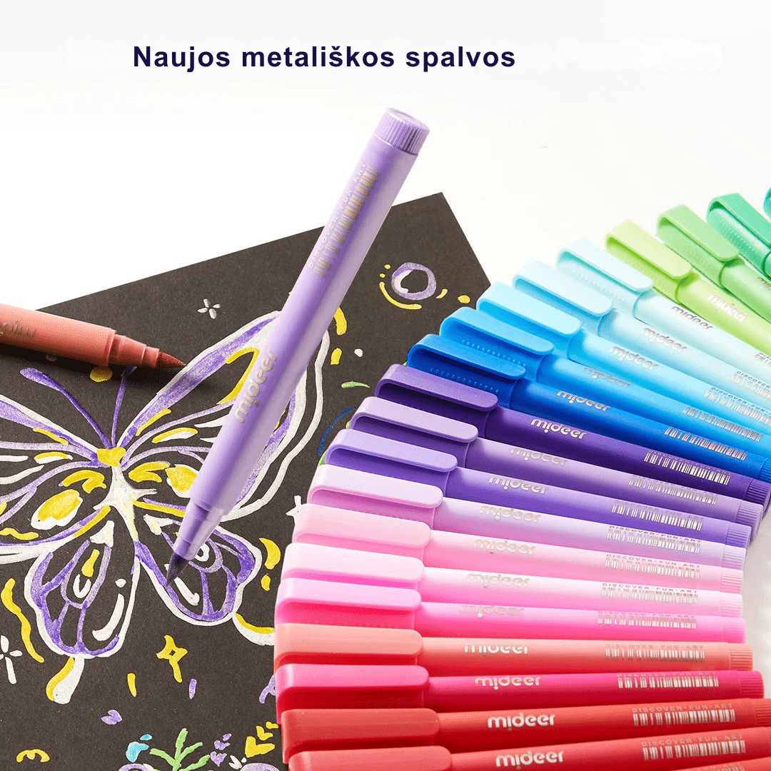 Villem Akriliniai markeriai su minkštu antgaliu spalvinimo dėkle - 24 spalvos Mideer