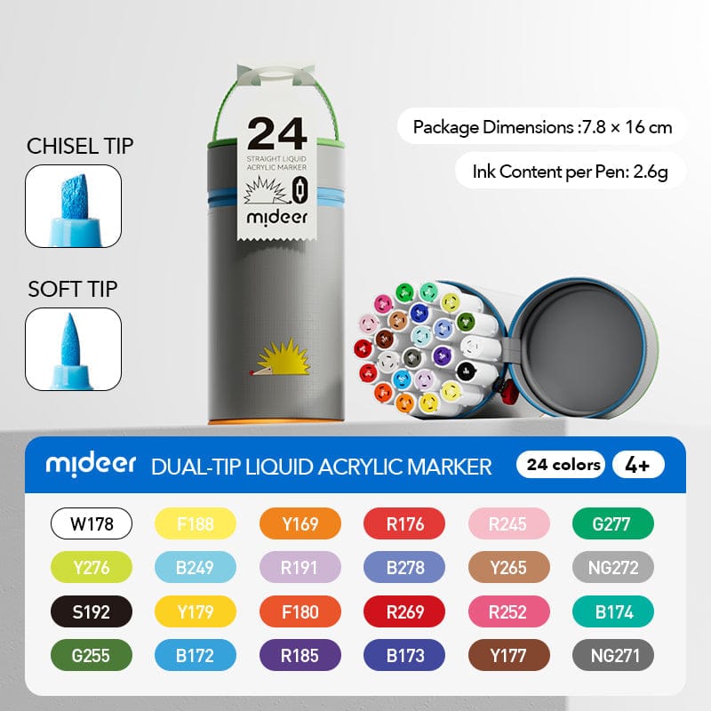 Villem MIDEER akrüülmarkerid kahepoolsed 24 tooni Mideer