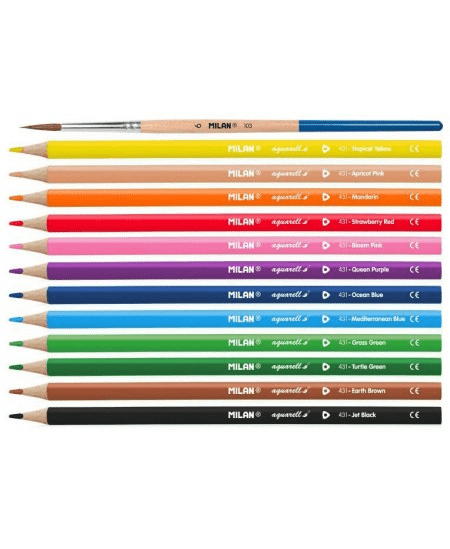 Villem MILAN värvipliiats kolmnurkne 12 vees lahustuvat värvi + pintsel Milan