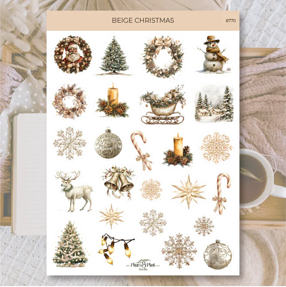 Villem Kleebised: Beige Christmas | valge matt vinüül Plan & Plot Studio