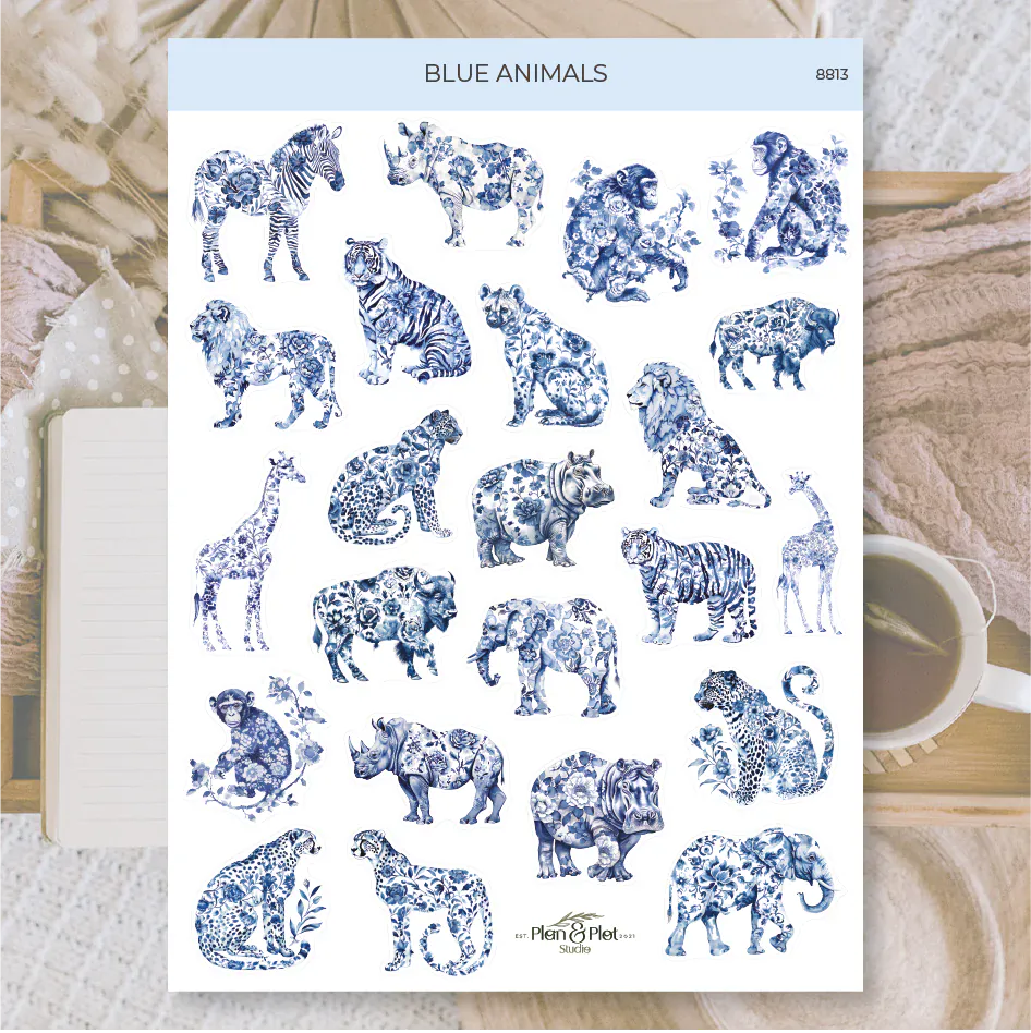 Villem Kleebised: Blue animals | Valge matt vinüül Plan & Plot Studio