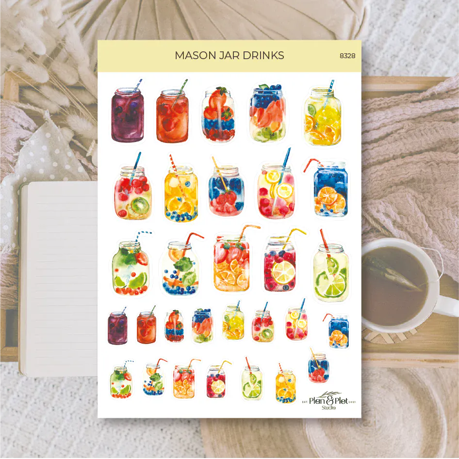 Villem Kleebised: Mason Jar Drinks | Läbipaistev matt vinüül Plan & Plot Studio