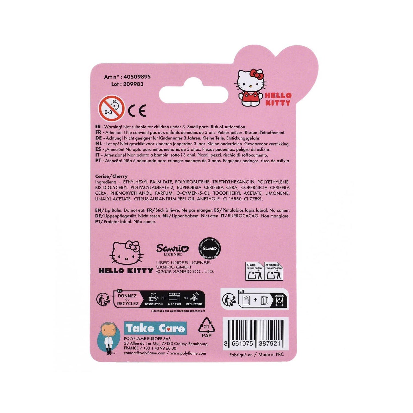 Villem Hello Kitty 3D Lip Balm - Cherry (4g) Takecare by polyflame europe