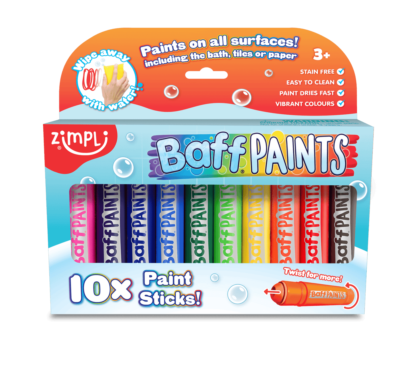 Villem Zimpli Baff Paints 10 pack - 10g Paint Sticks Zimpli Kids