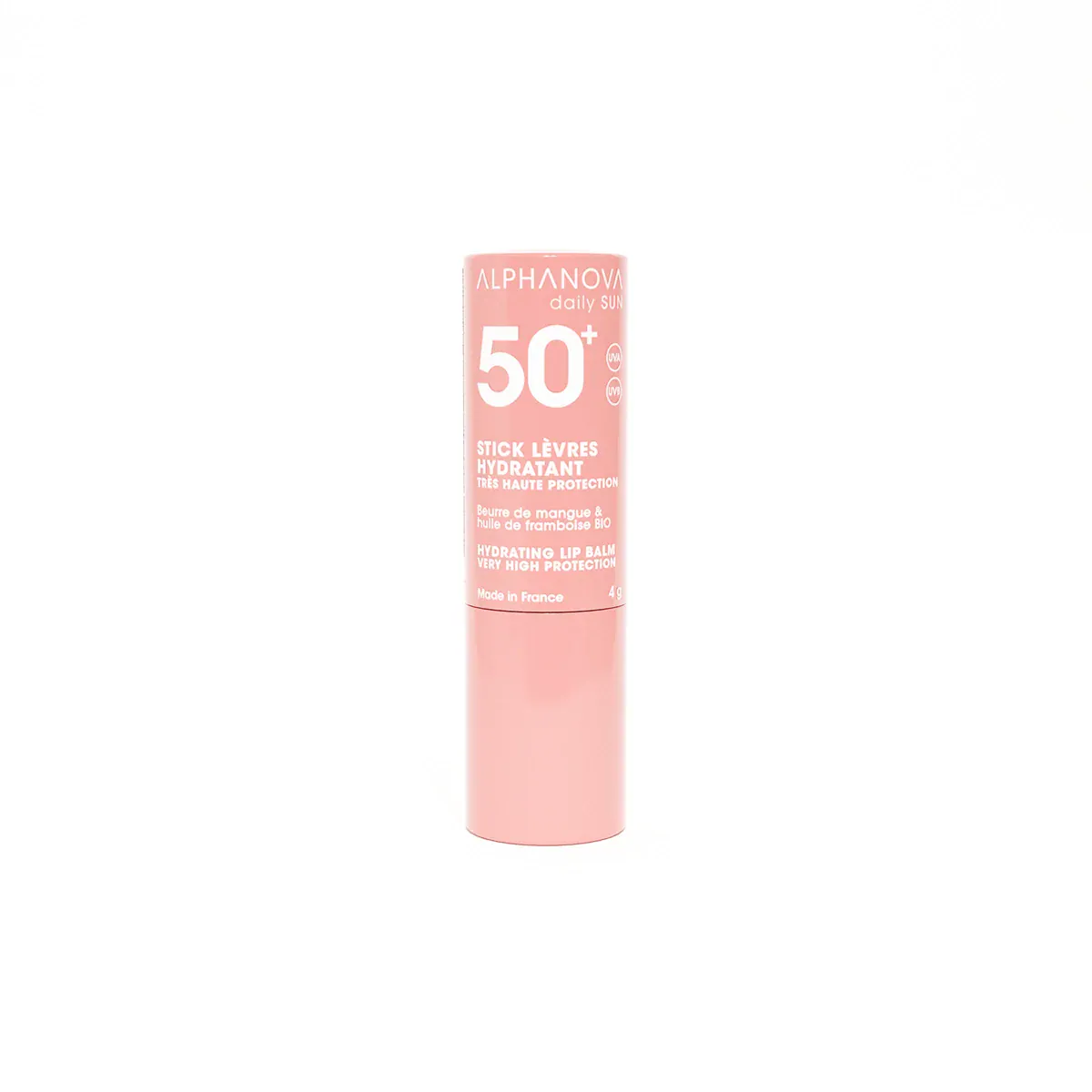 Villem ALPHANOVA Daily Sun SPF50+ niisutav huulepulk mangovõi ja vaarikaõliga monoi lõhnaga, 4 gr ALPHANOVA