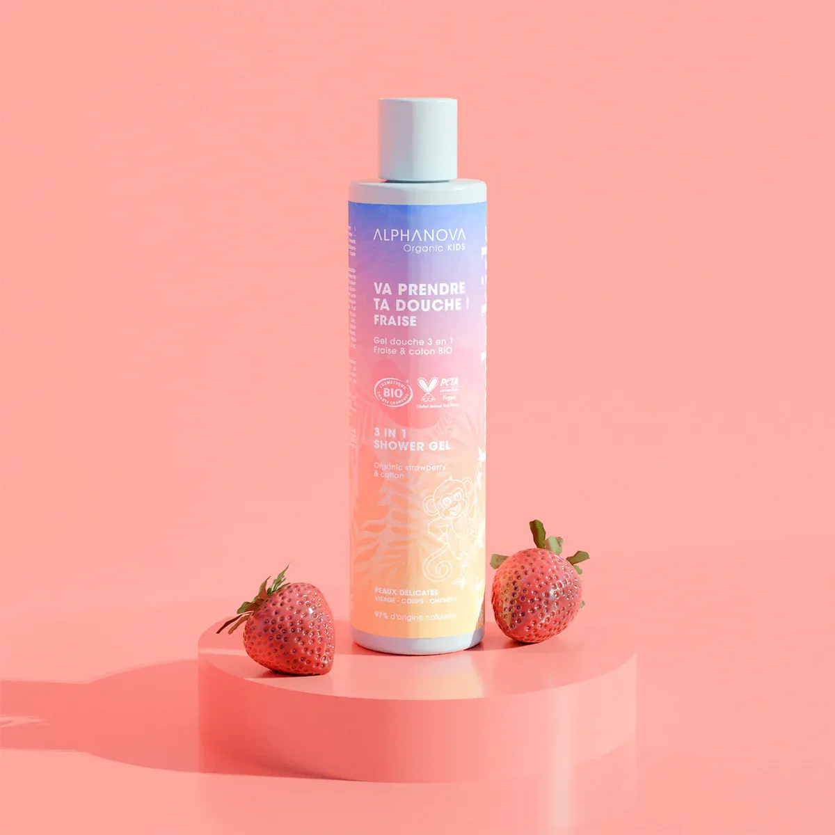 Villem ALPHANOVA KIDS maasikalõhnaline orgaaniline juuste- ja kehapesugeel 250 ml ALPHANOVA