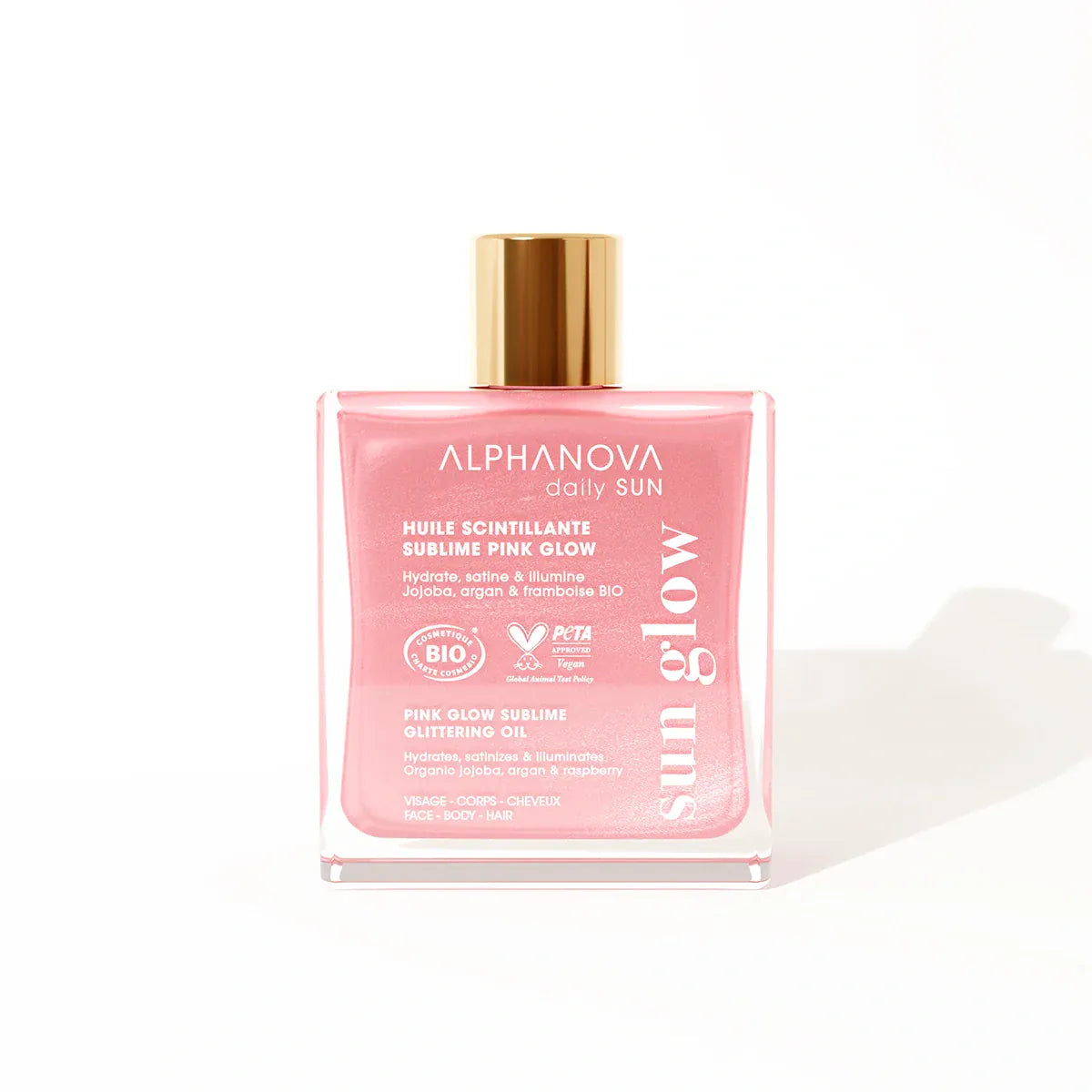 Villem ALPHANOVA SUN Sädelev kehaõli Pink Glow jojoba-, vaarika- ja argaaniaõliga, 50ml ALPHANOVA