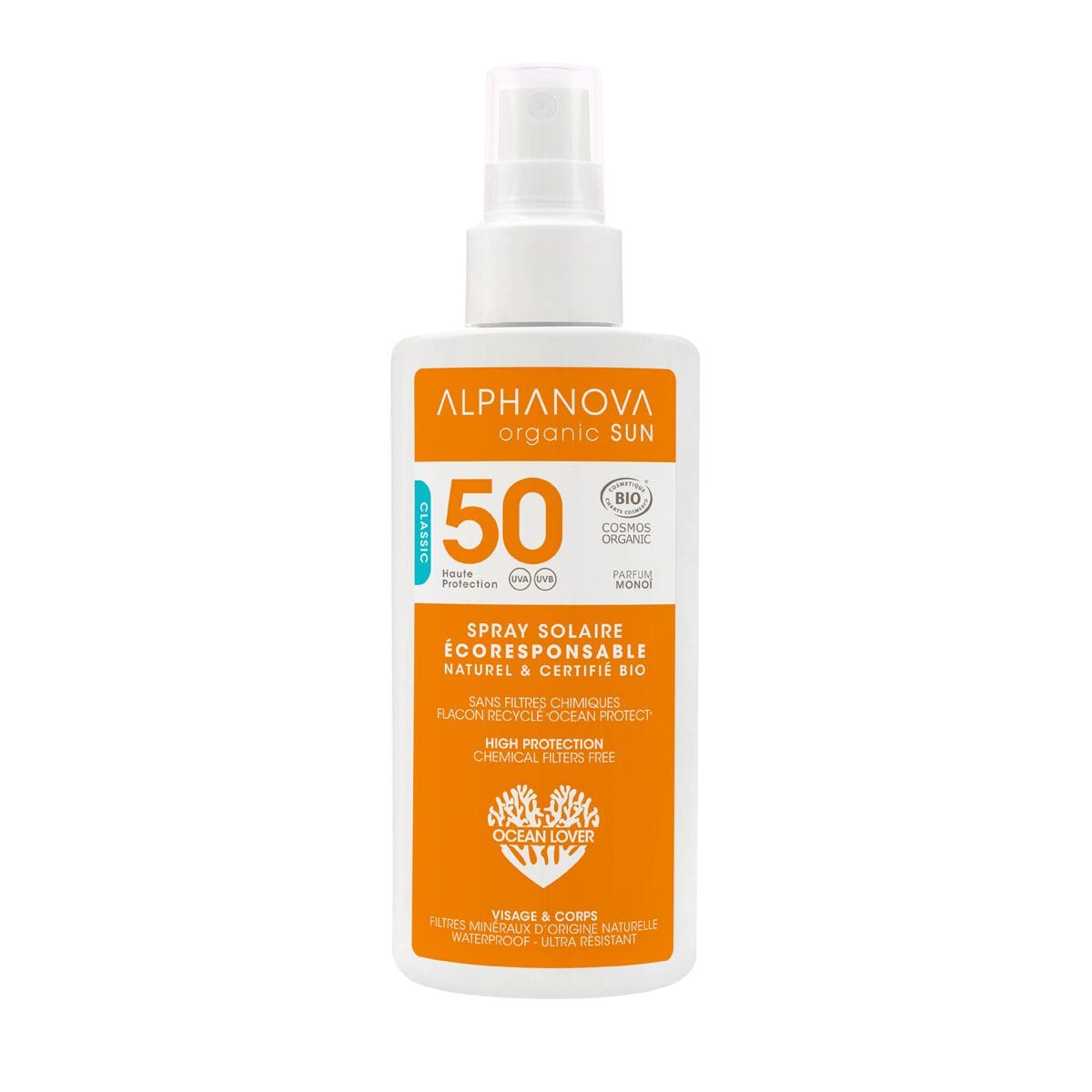 Villem ALPHANOVA SUN SPF50 orgaaniline mineraalsete filtritega päikesekreemi sprei monoi lõhnaga 125 ml ALPHANOVA