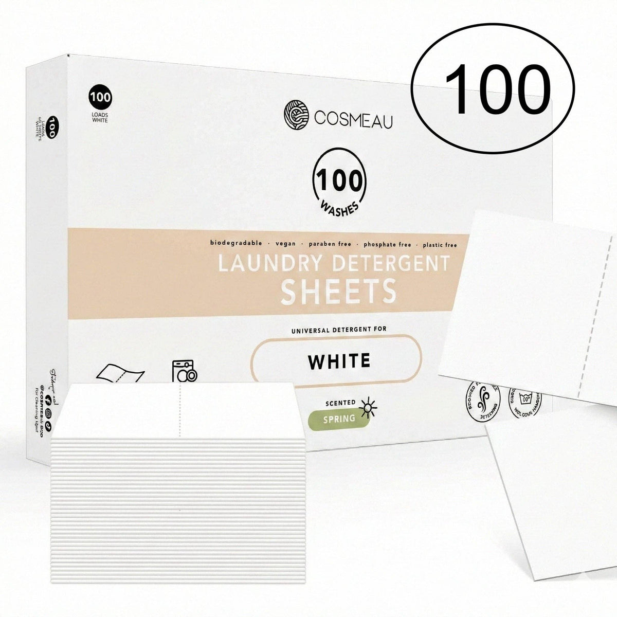 Villem Cosmeau white laundry detergent sheets: 100 Bamboozy x Cosmeau