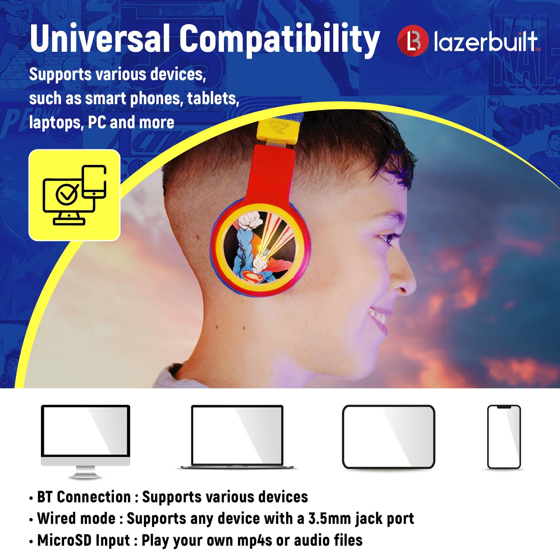 Villem DC Universe - Justice League - Superman - Foldable Light-Up Headphones with Microphone Curiosity Distribution