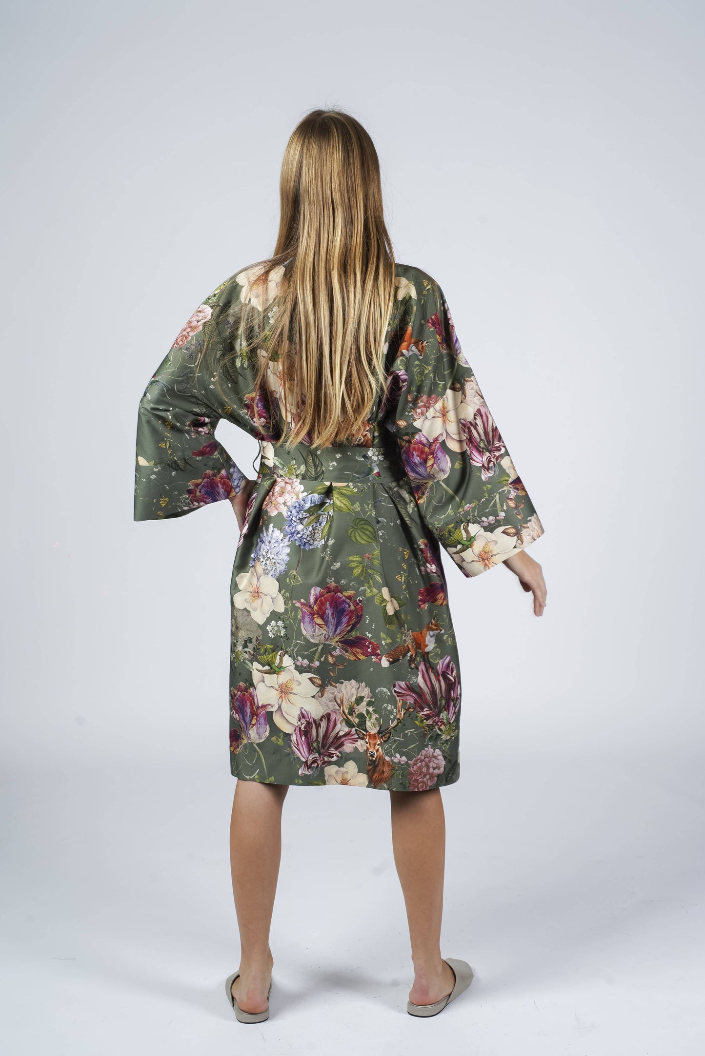 Villem Puuvillasatiinist kimono-hommikumantel Garden Moss OEKO-TEX® sertifikaadiga L/XL DecoFlux Home