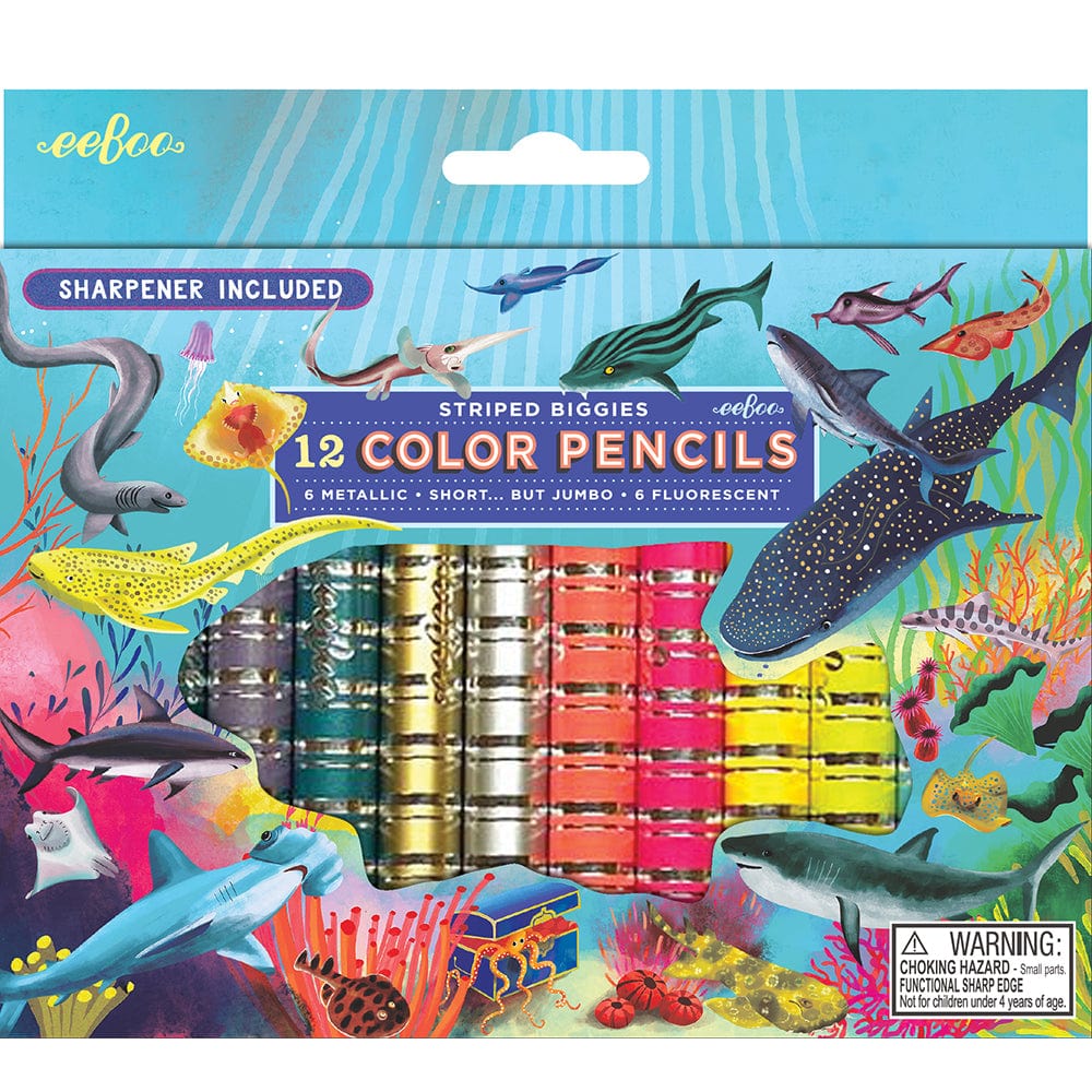 Villem EEBOO Shark Biggie  neoon-metallik värvipliiatsite komplekt 12 tk + teritaja EEBOO