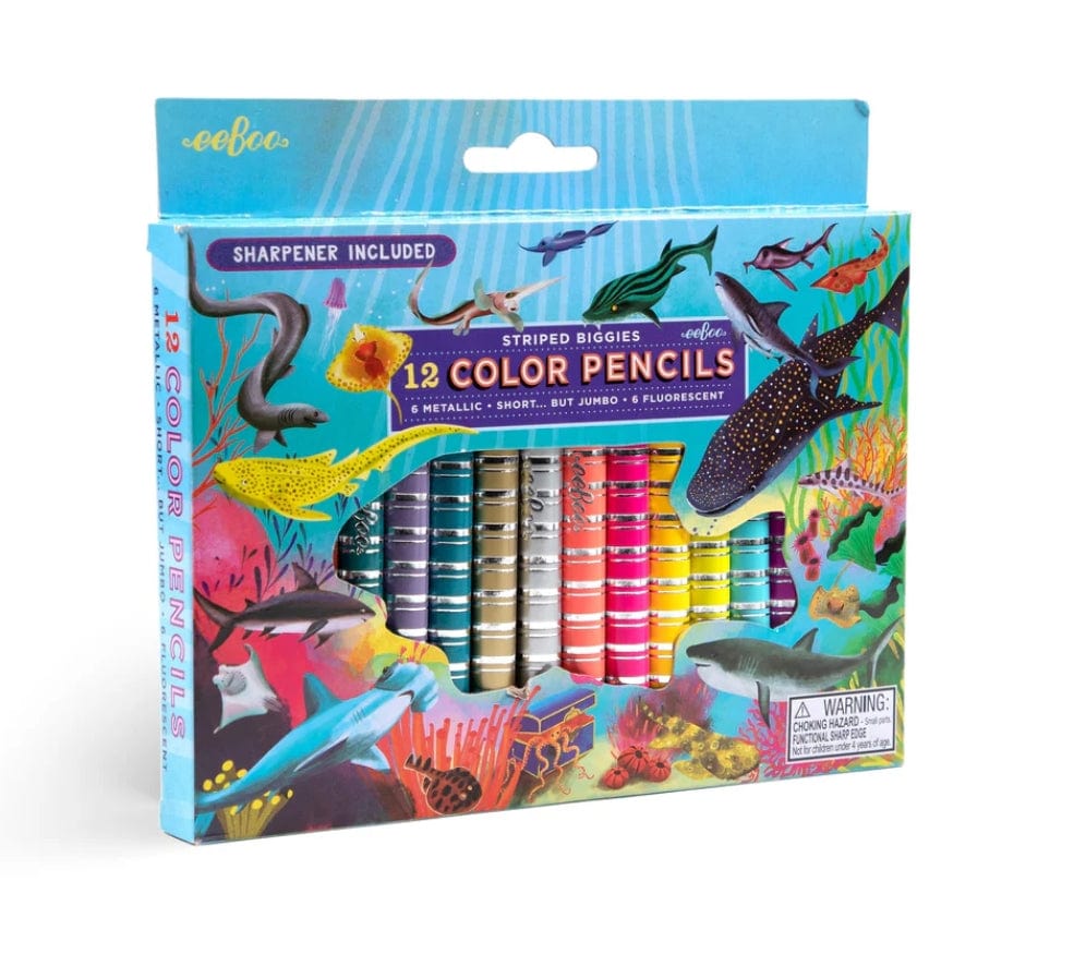 Villem EEBOO Shark Biggie  neoon-metallik värvipliiatsite komplekt 12 tk + teritaja EEBOO