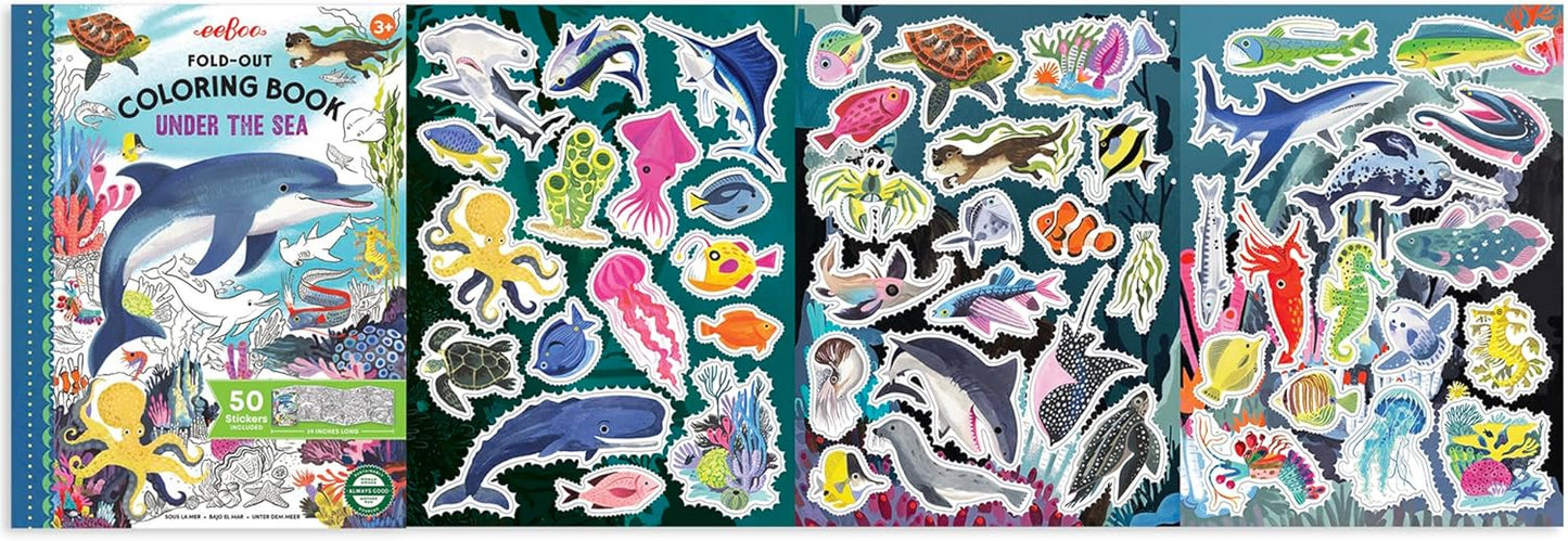 Villem EEBOO Under the Sea kokkuvoldutav värviraamat + 50 kleepsu EEBOO