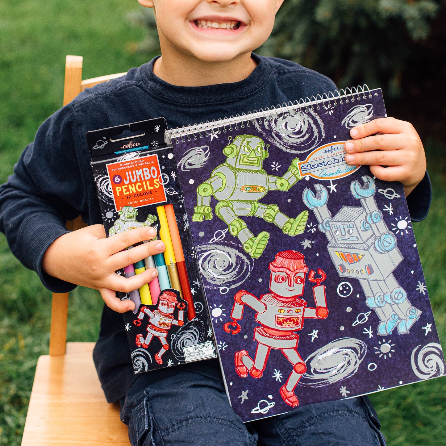 Villem Silver Robot 6 Jumbo Double-Sided Special Pencils eeBoo