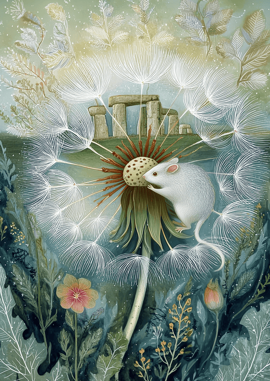 Villem Spring at Stonehenge: Dandelion & Mouse | Postkaart A6 Fripperies