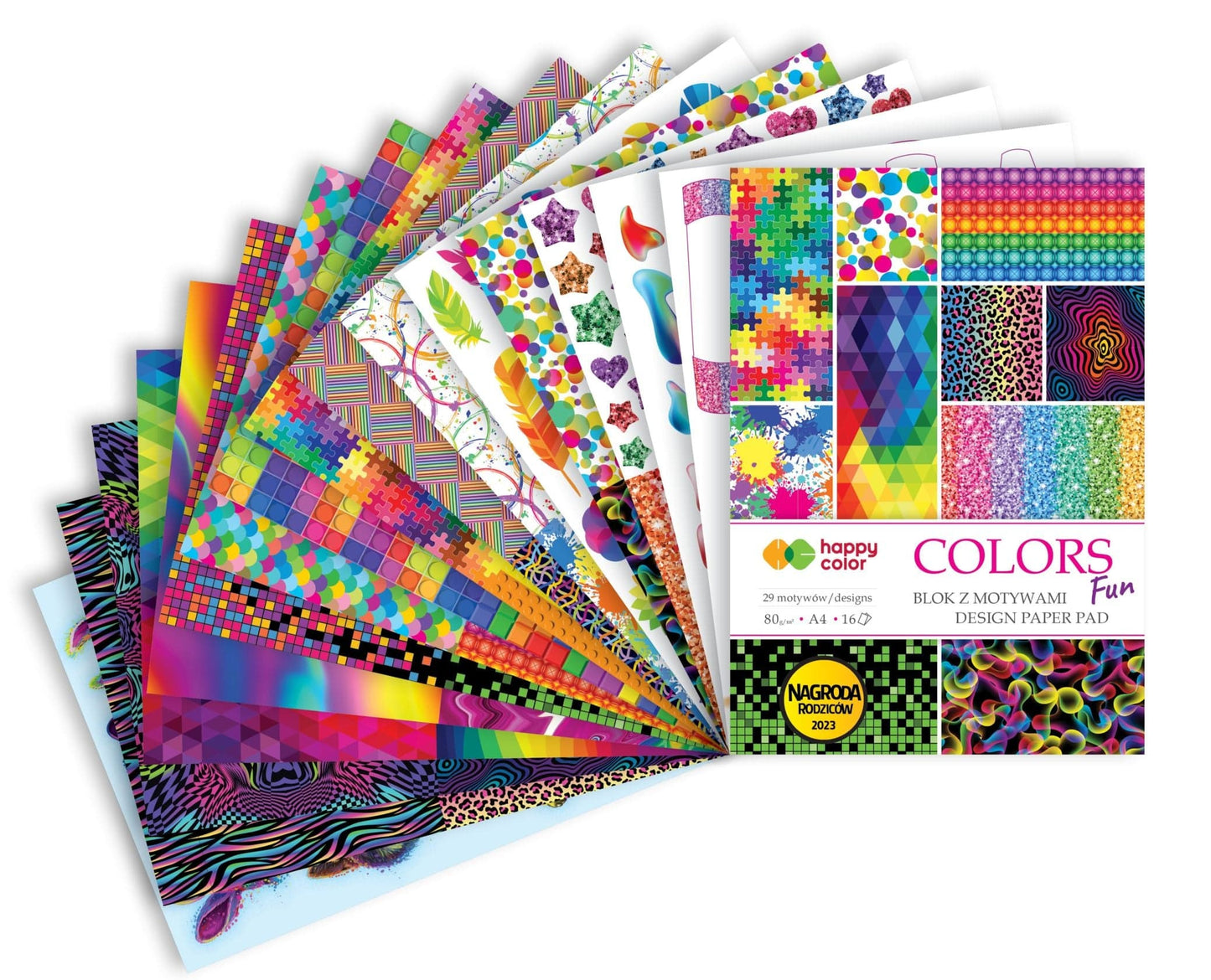 Villem Fun värviliste mustritega disainpaberid A4 80g/16lk Happy Color