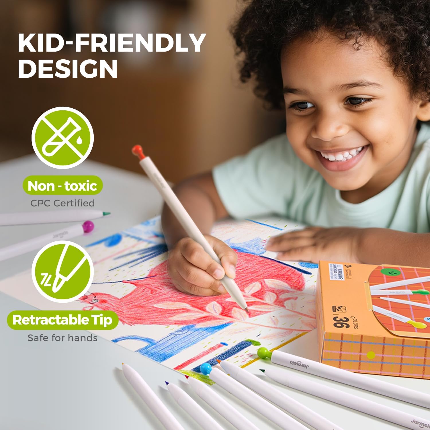 Villem Jarmelo mehaanilised värvipliiatsid lastele 36 värvi, kustutatavad Jarmelo