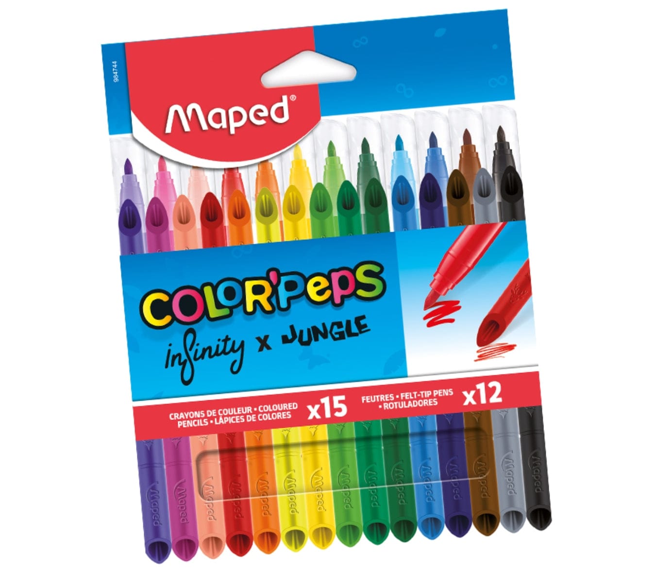 Villem MAPED Color Peps Jungle 12 viltpliiatsid tk + Infinity pliiatsid 15 tk komplekt Maped