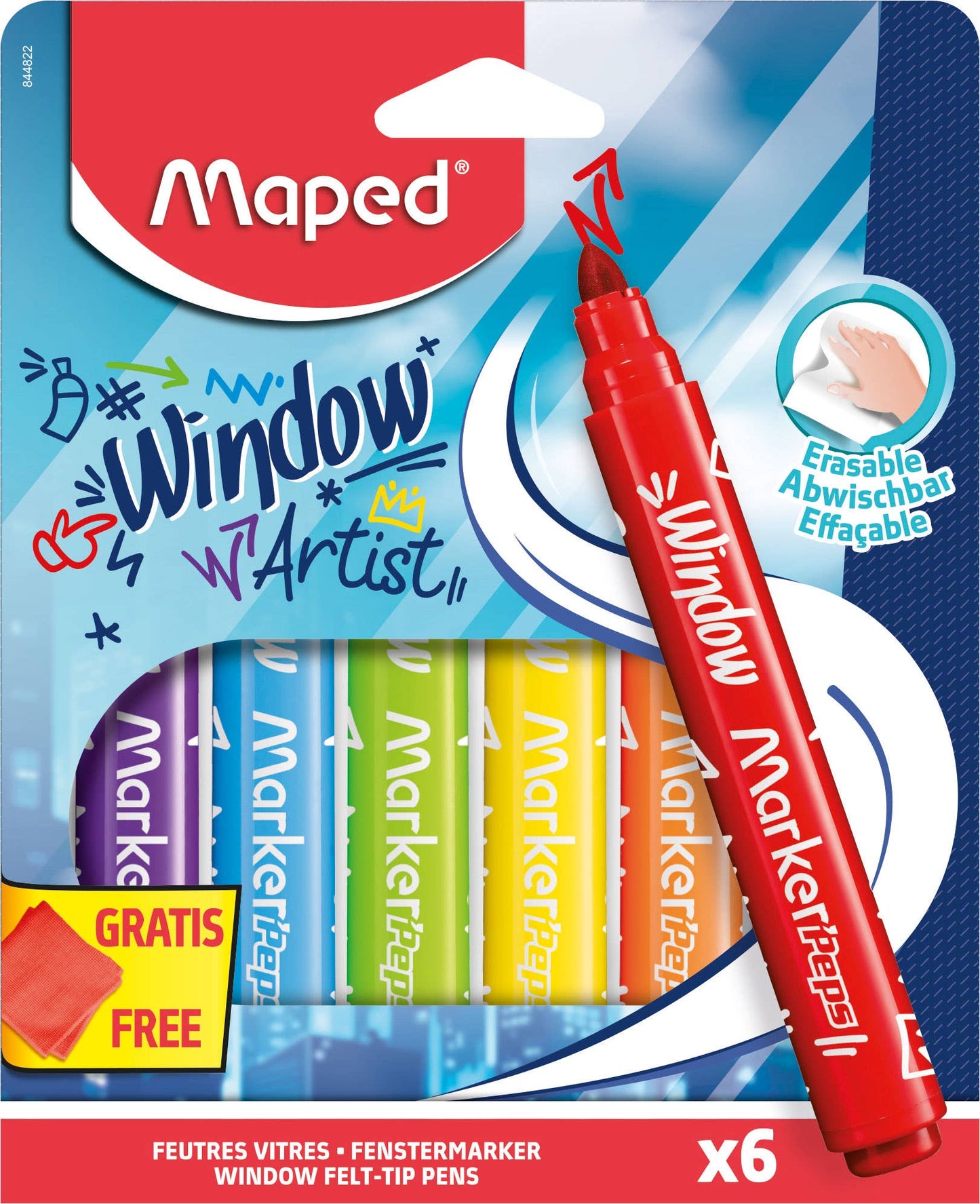 Villem MAPED Color'Peps Marker'Peps Window aknamarkerid 6tk + puhastuslapp Maped