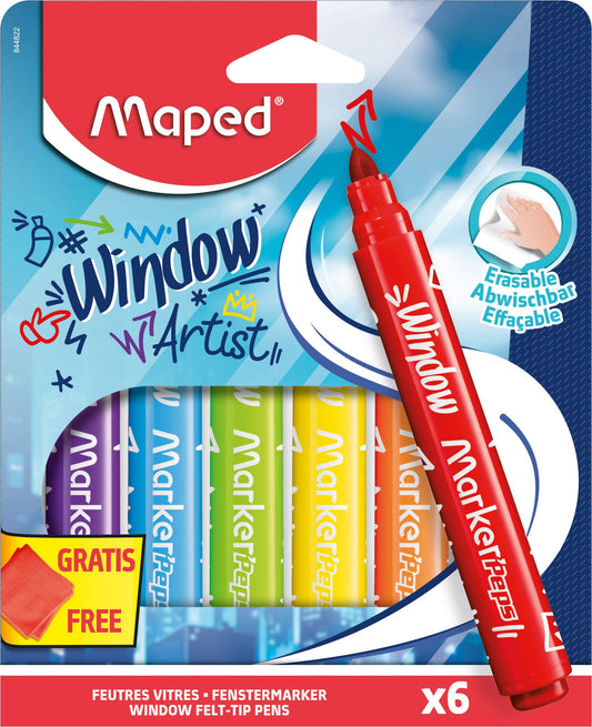 Villem MAPED Color'Peps Marker'Peps Window aknamarkerid 6tk + puhastuslapp Maped