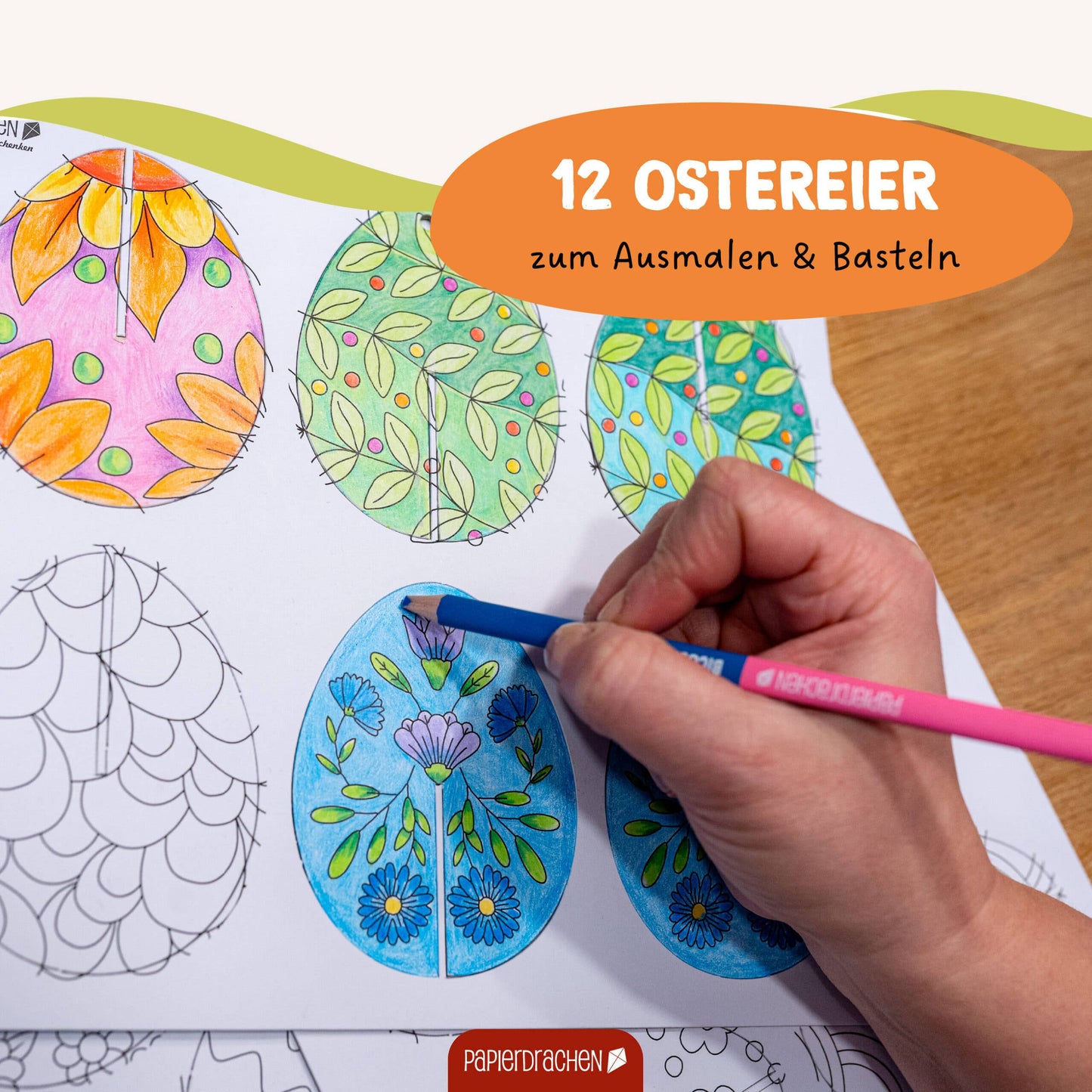 Villem Kaunista ise 3D munad meisterdamiskomplekt, 12 tk Papierdrachen