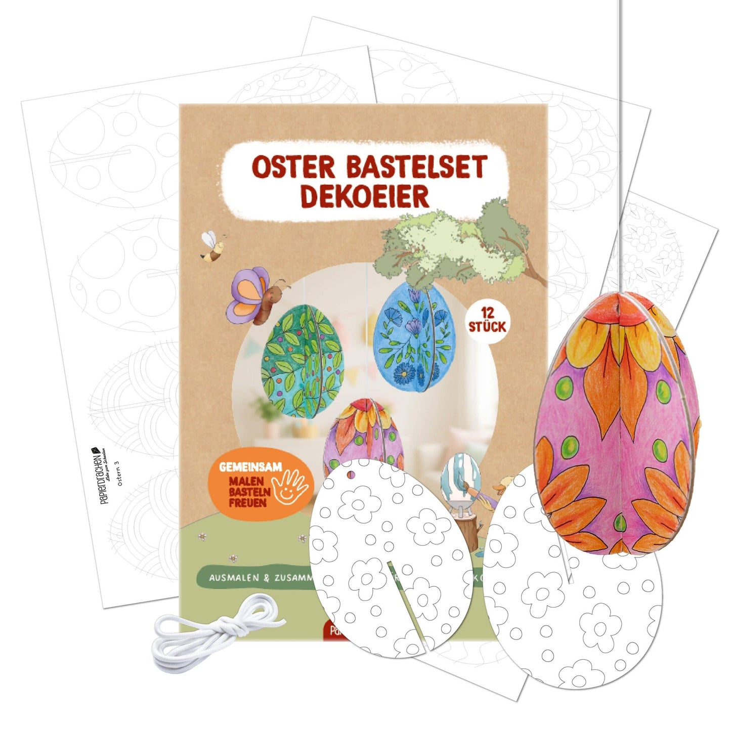 Villem Kaunista ise 3D munad meisterdamiskomplekt, 12 tk Papierdrachen