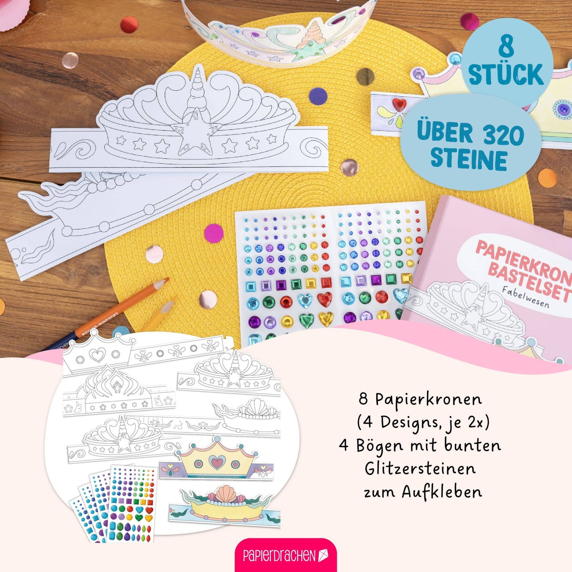 Villem Paberist kroonide meisterdamise loovkomplekt „Müütilised olendid“, 8 tk Papierdrachen