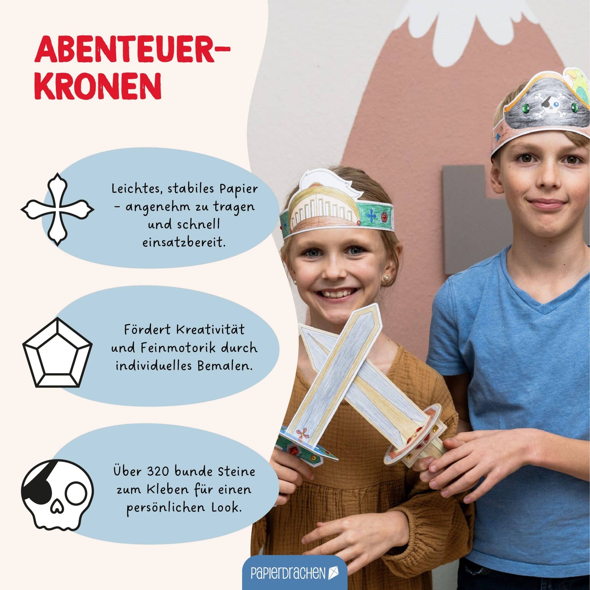 Villem Paberist kroonide meisterdamise loovkomplekt „Seikluslikud kangelased“, 8 tk Papierdrachen