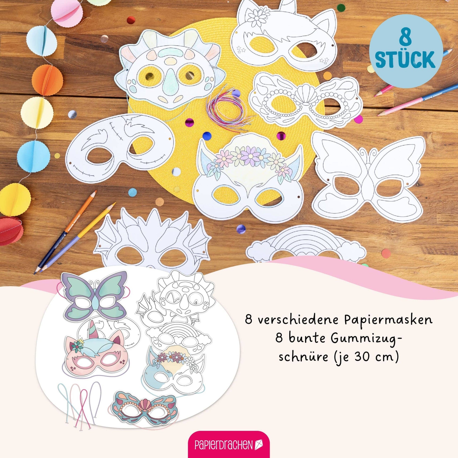 Villem Paberist maskide meisterdamise loovkomplekt, 8 tk Fantaasialoomad Papierdrachen