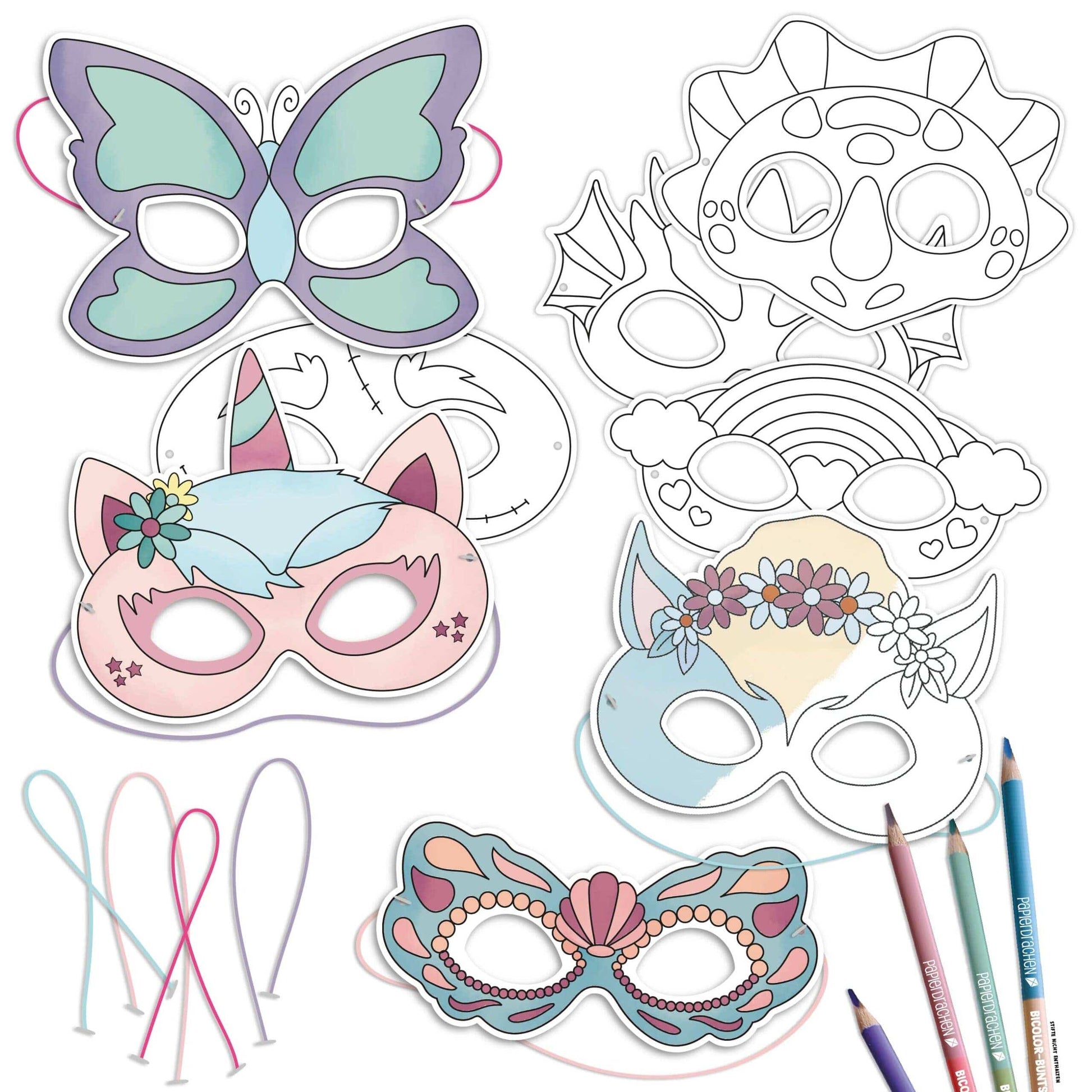 Villem Paberist maskide meisterdamise loovkomplekt, 8 tk Fantaasialoomad Papierdrachen