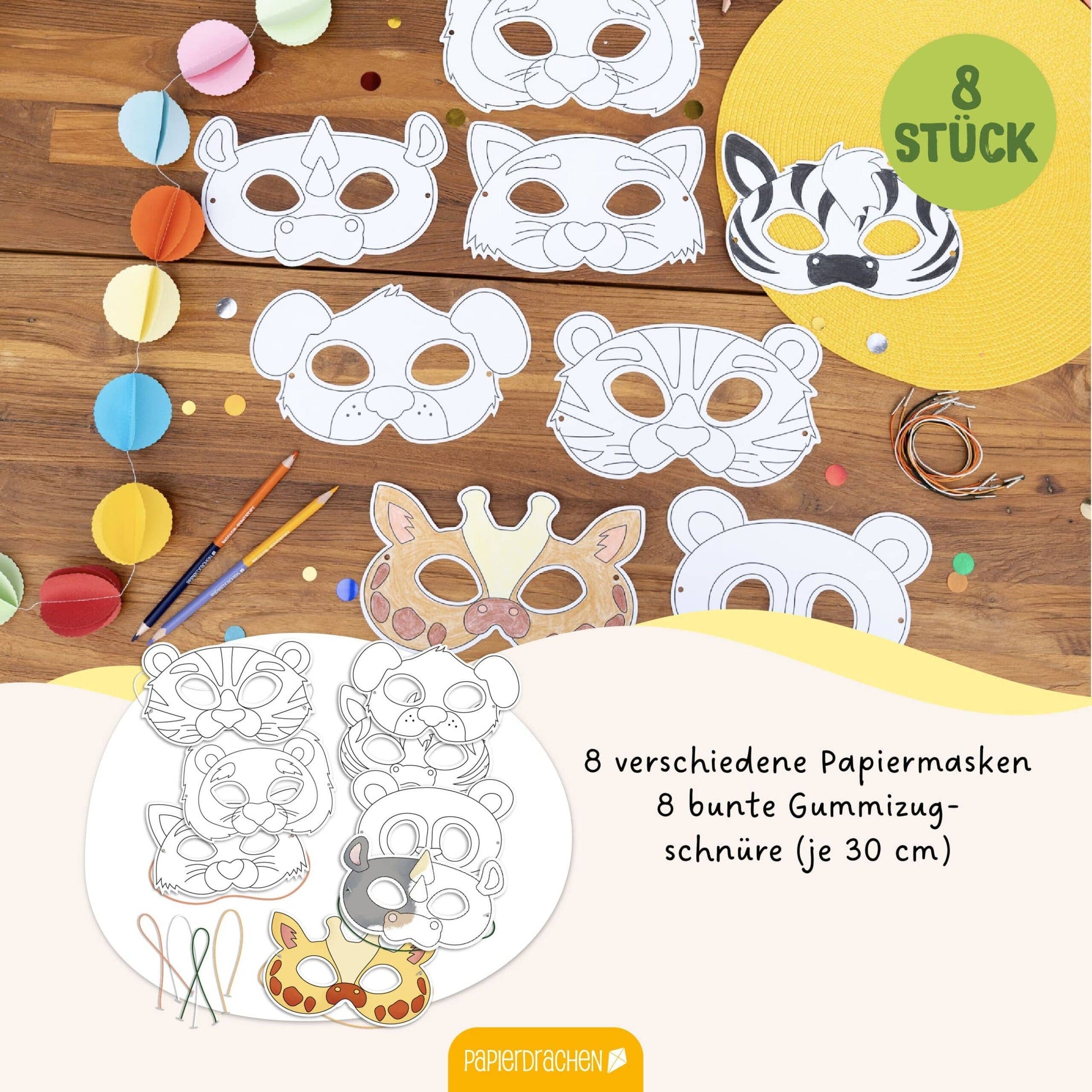 Villem Paberist maskide meisterdamise loovkomplekt, 8 tk Loomakesed Papierdrachen