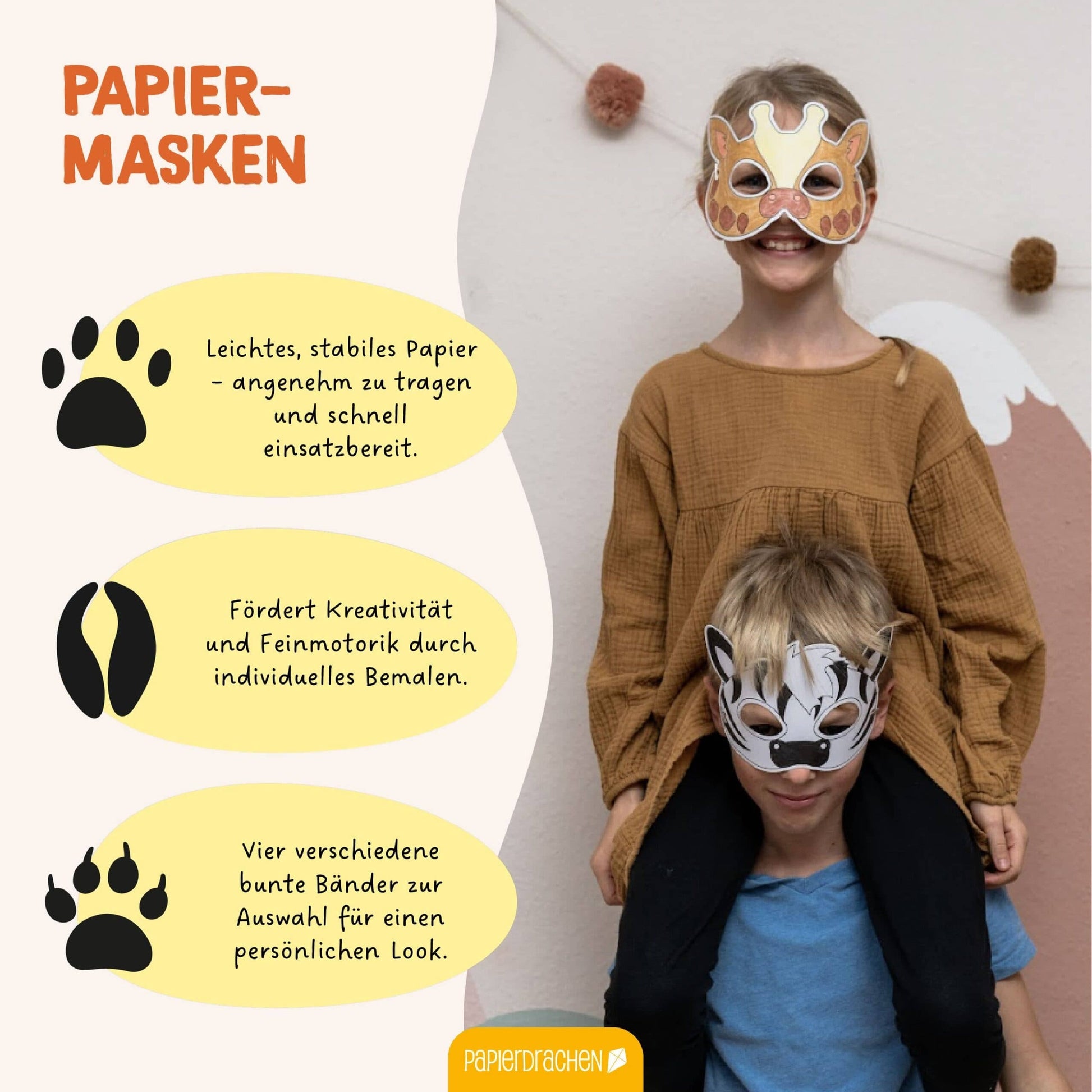 Villem Paberist maskide meisterdamise loovkomplekt, 8 tk Loomakesed Papierdrachen