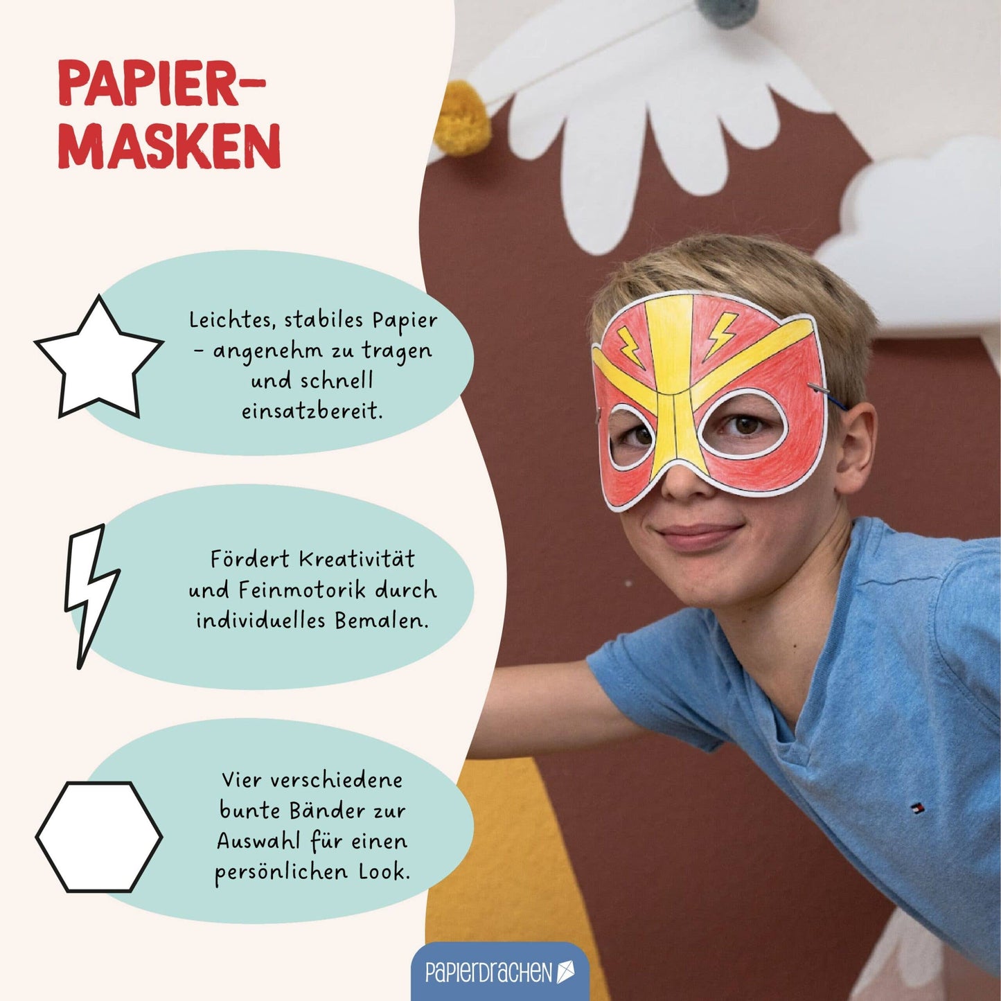 Villem Paberist maskide meisterdamise loovkomplekt, 8 tk Superkangelased Papierdrachen