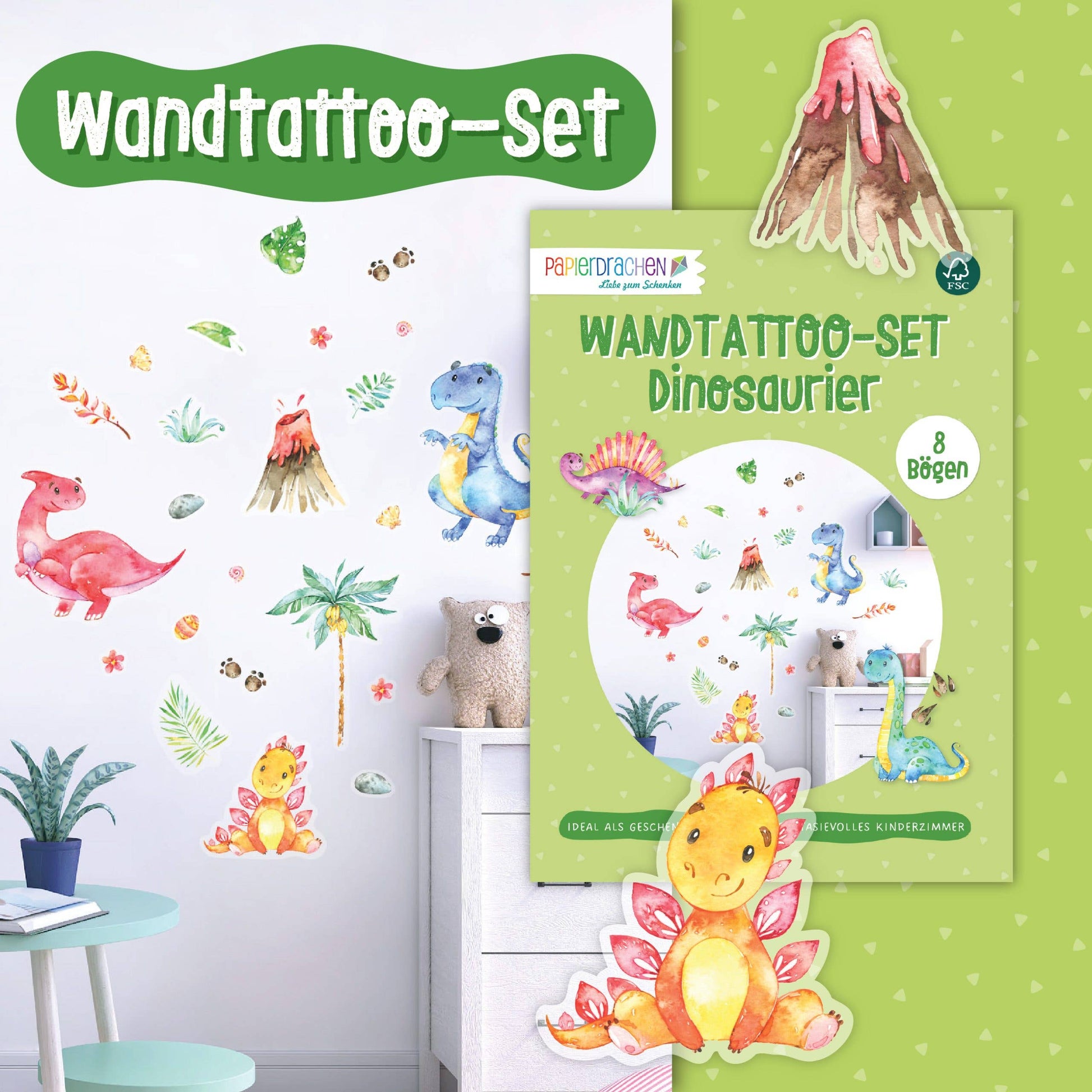 Villem Paper kites wall decals dinosaurs Papierdrachen