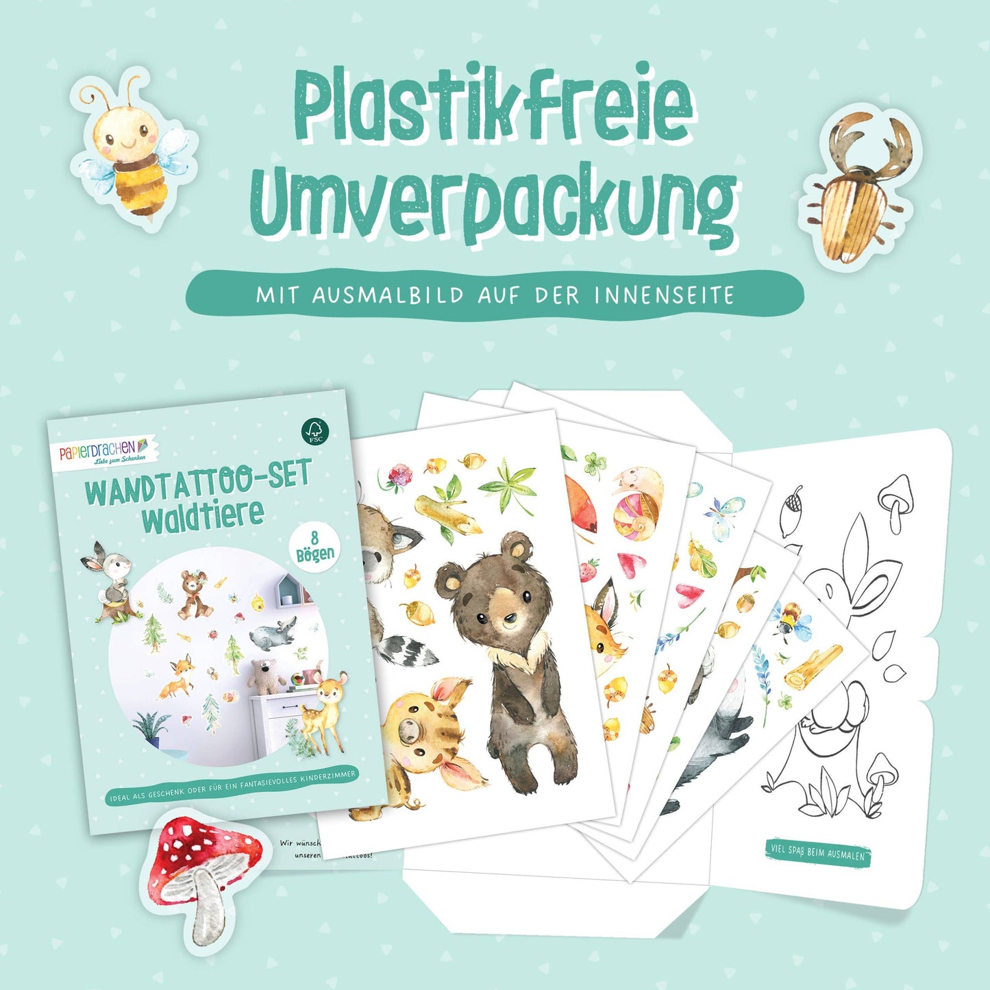 Villem Paper kites Wall stickers Forest animals Papierdrachen