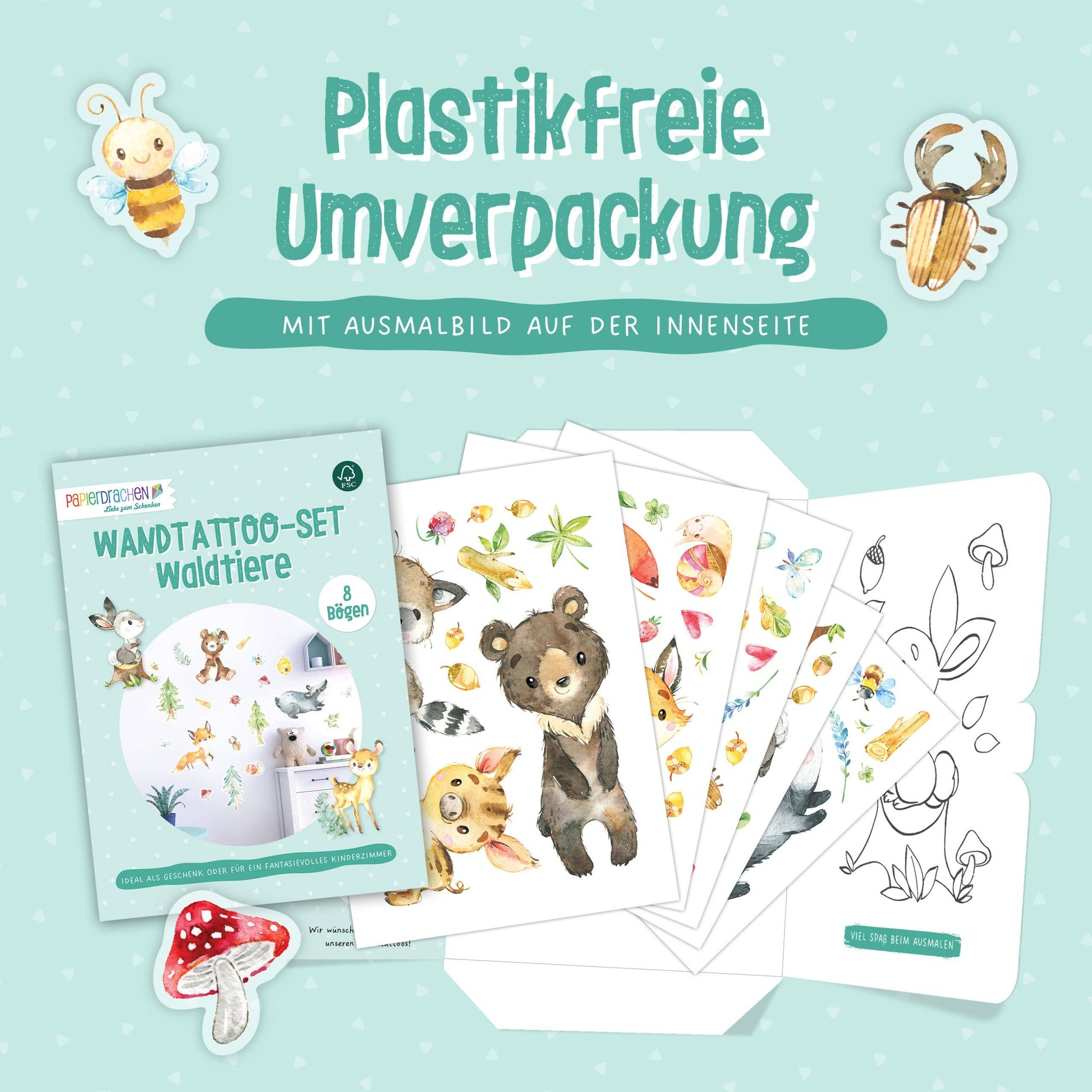 Villem Paper kites Wall stickers Forest animals Papierdrachen