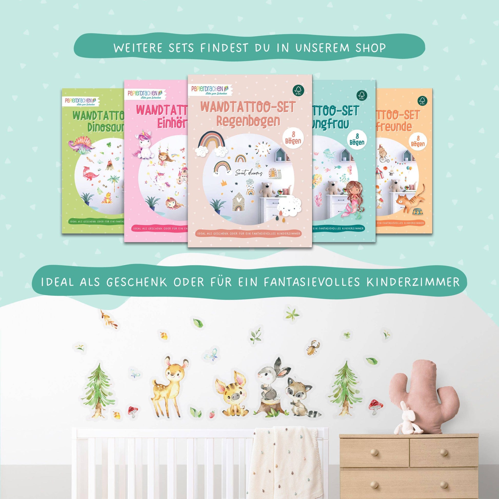 Villem Paper kites Wall stickers Forest animals Papierdrachen