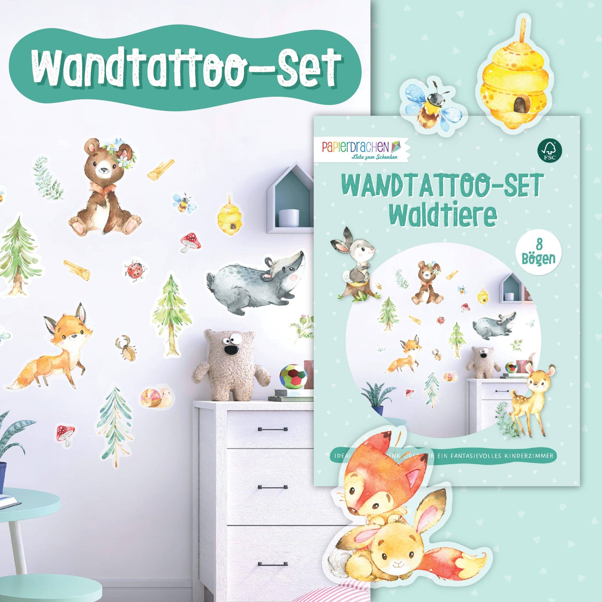 Villem Paper kites Wall stickers Forest animals Papierdrachen