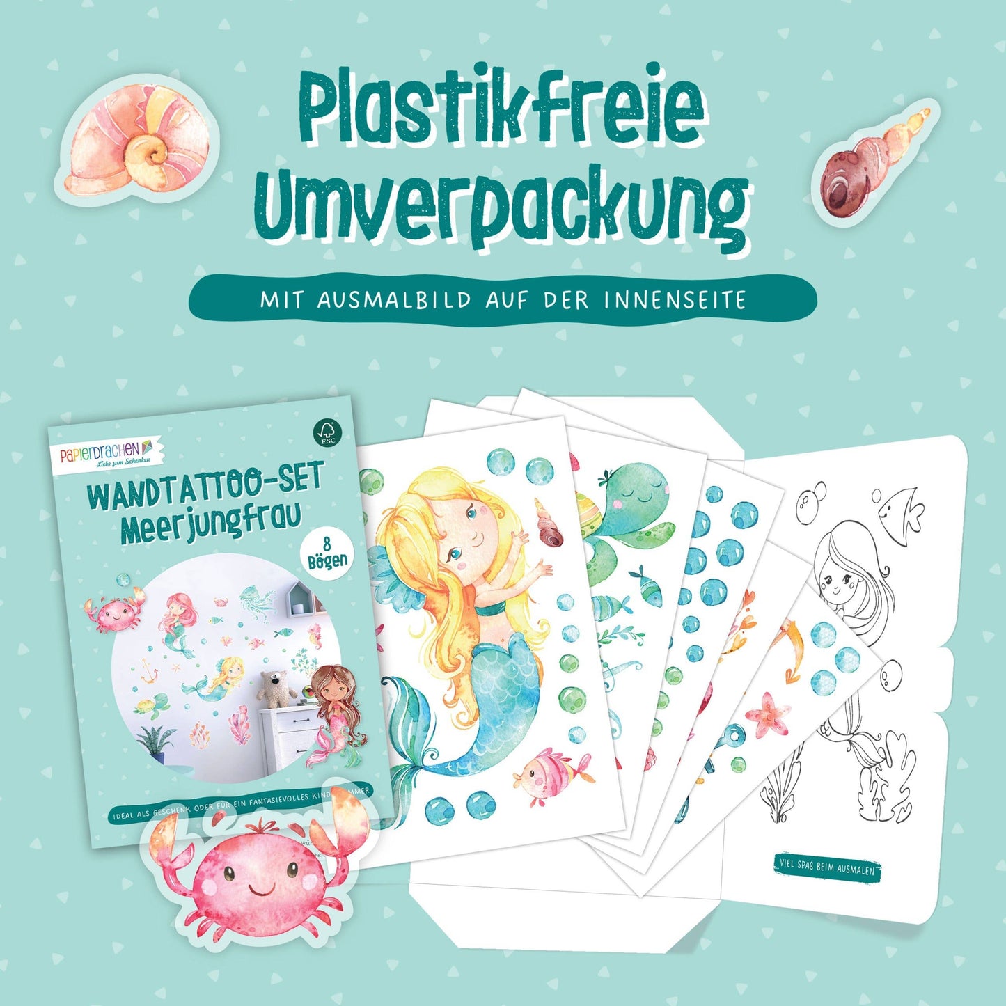 Villem Paper kites Wall stickers Mermaid Papierdrachen