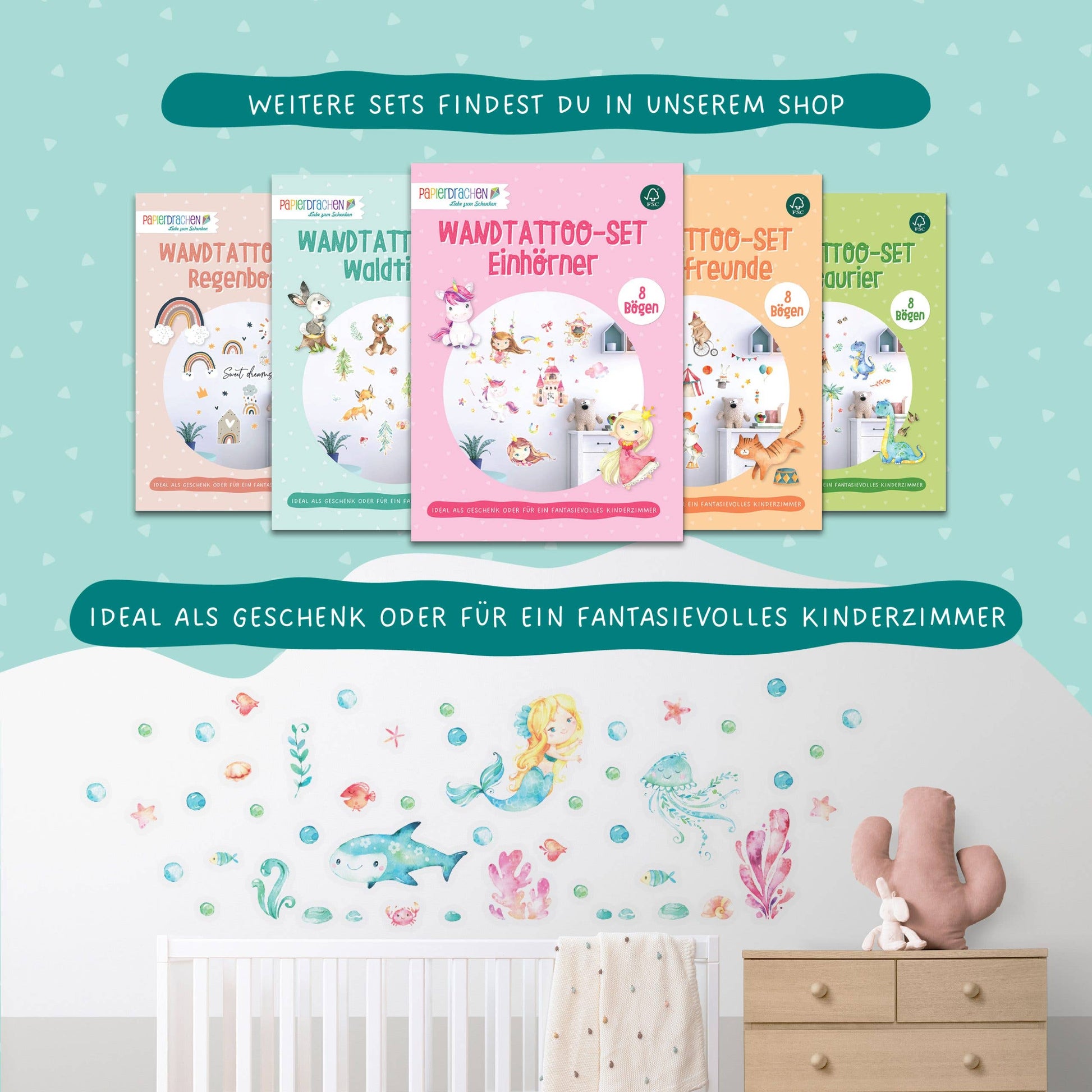 Villem Paper kites Wall stickers Mermaid Papierdrachen