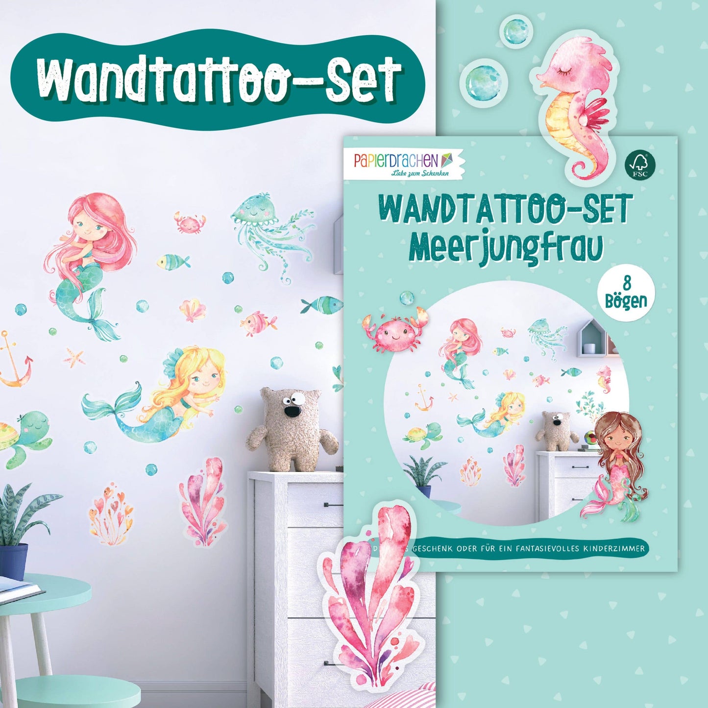 Villem Paper kites Wall stickers Mermaid Papierdrachen