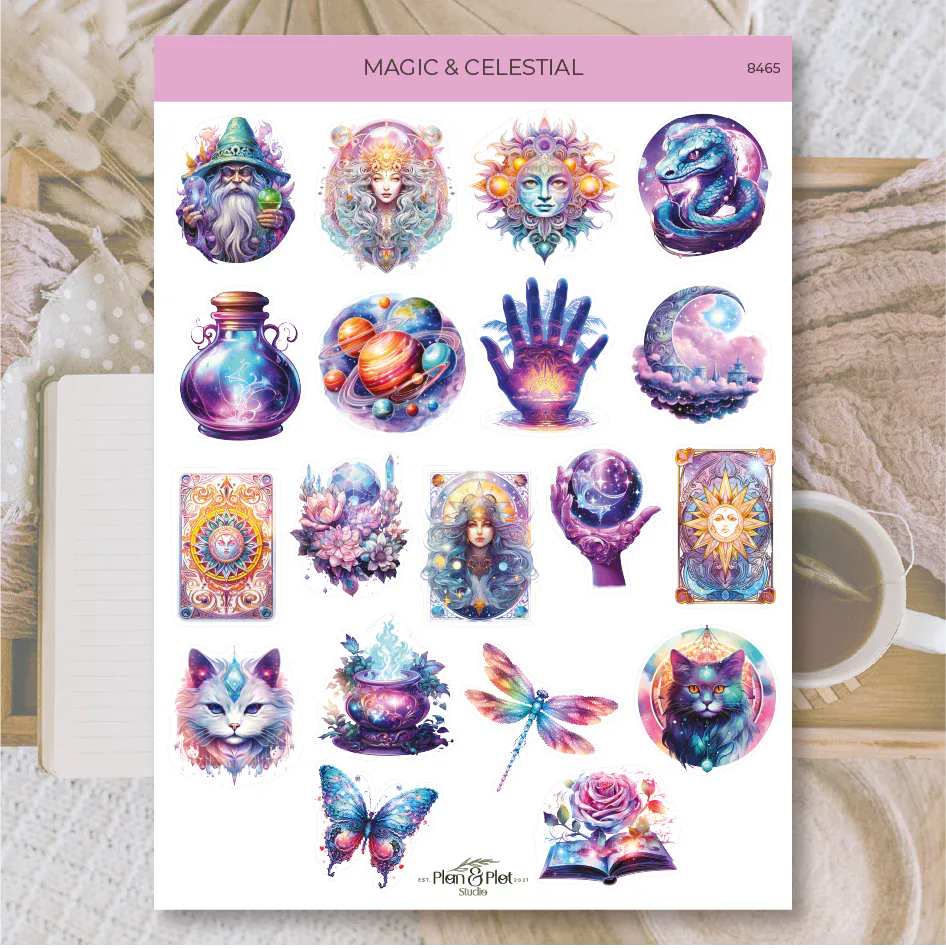 Villem Kleebised: Magic & Celestial | Läbipaistev matt vinüül Plan & Plot Studio