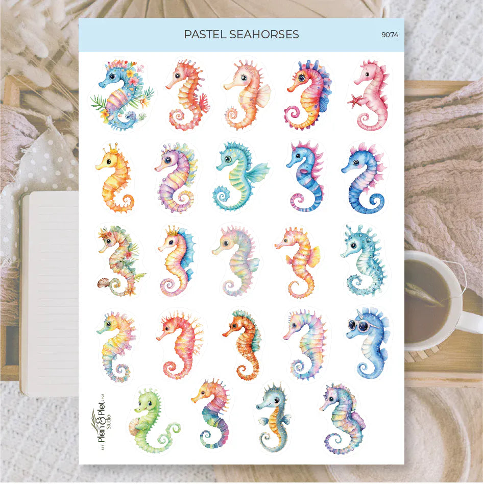 Villem Kleebised: Pastel seahorses | Valge matt vinüül Plan & Plot Studio