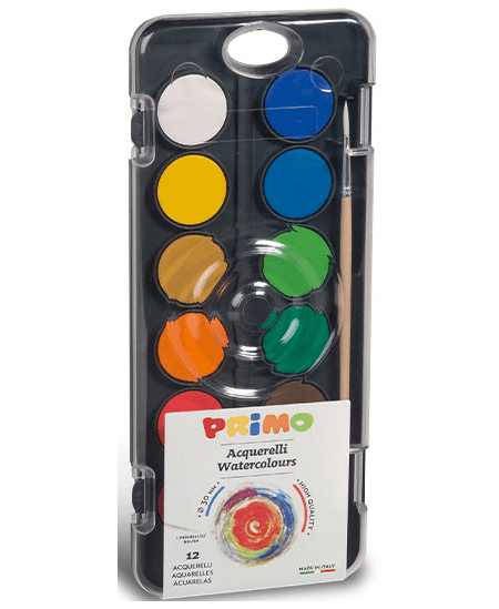 Villem PRIMO vesivärvide komplekt 12 tooni koos paleti ja pintsliga PRIMO