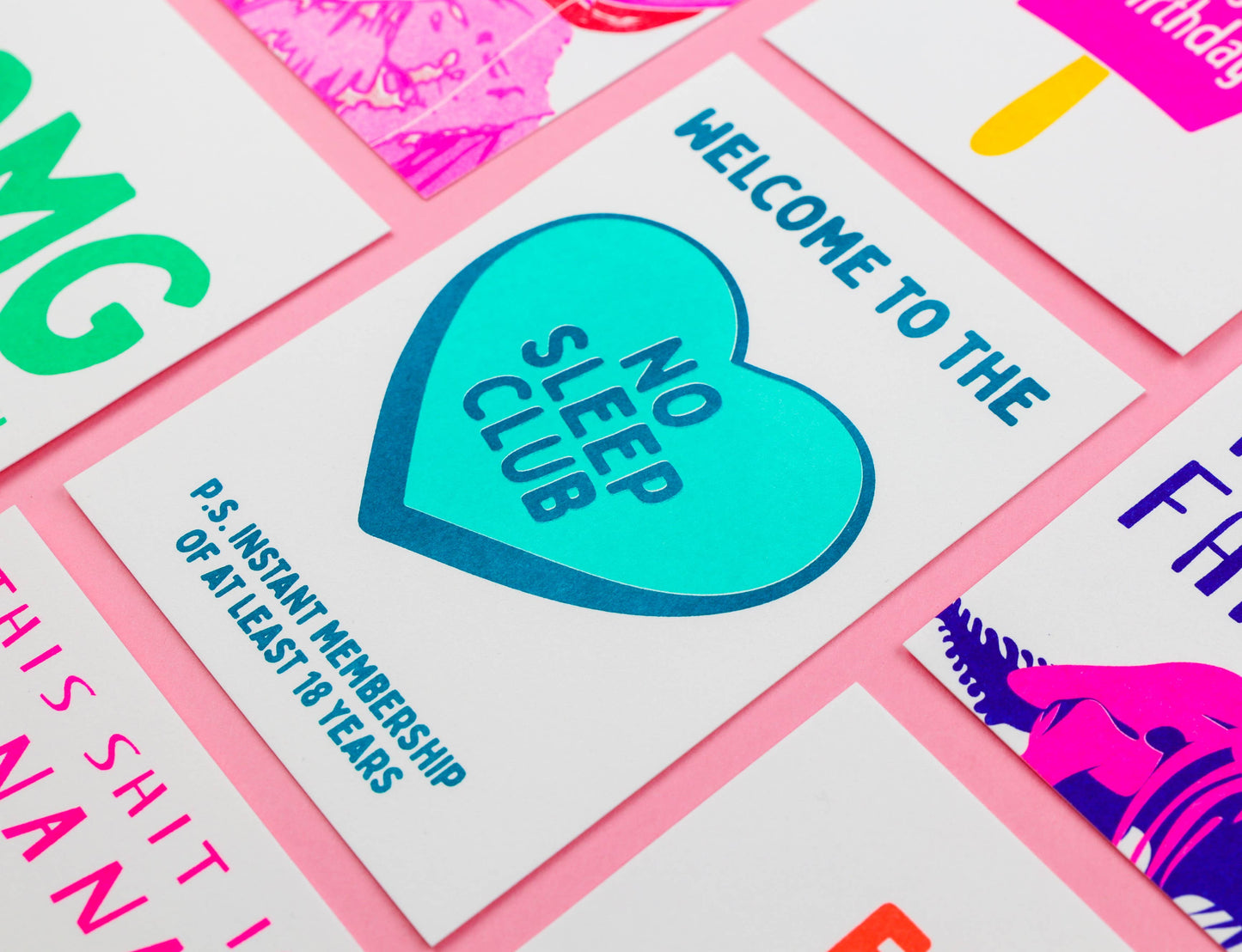 Villem Postkaart – “No Sleep Club” (Mint) Studio Inktvis