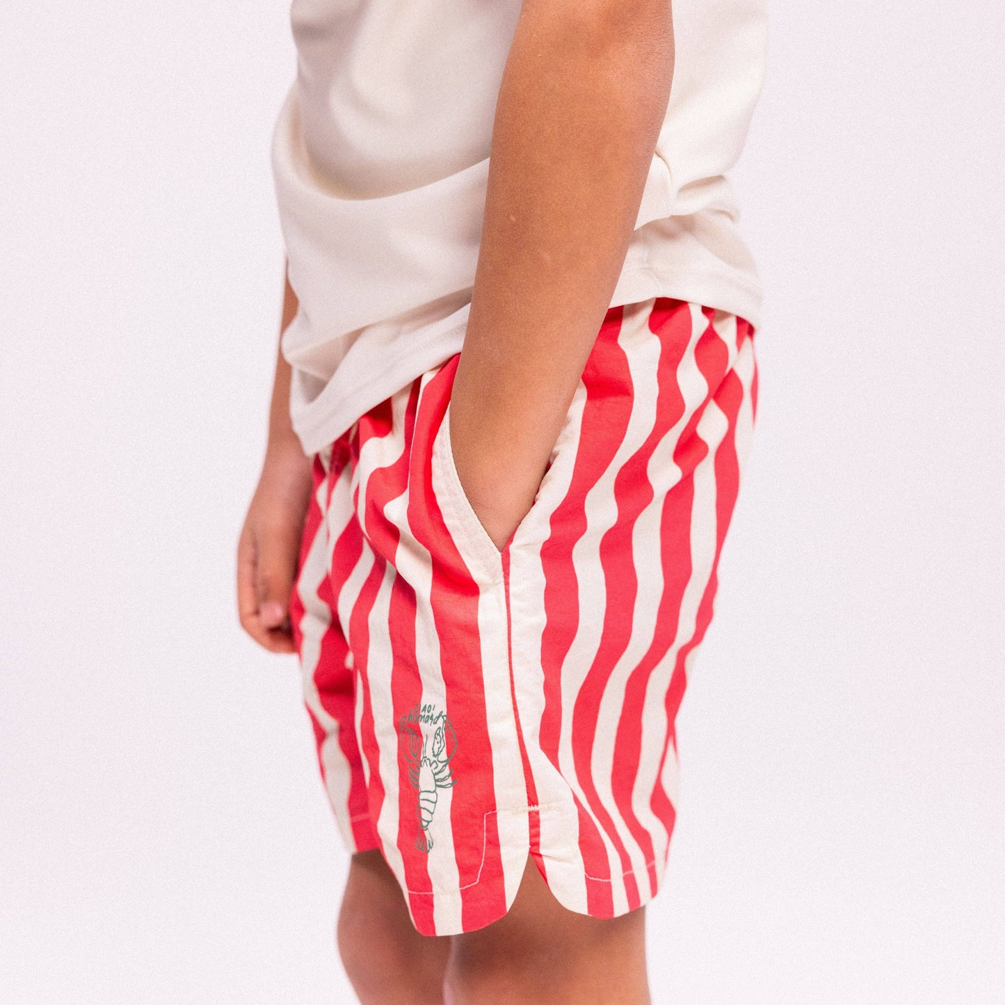 Villem Swim Shorts - Beige/Red - Lobster Stripe: 122/128 Swim Essentials
