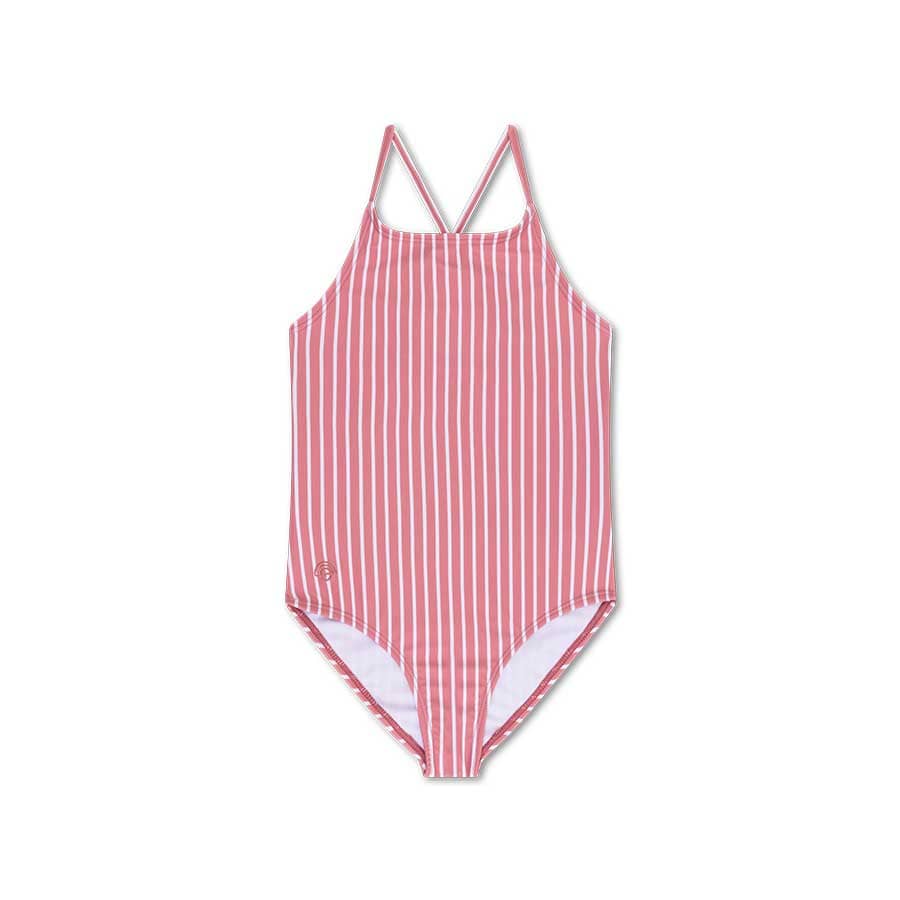 Villem Swimsuit Girls - Red/White Striped - Daisy Flower: 110/116 Swim Essentials